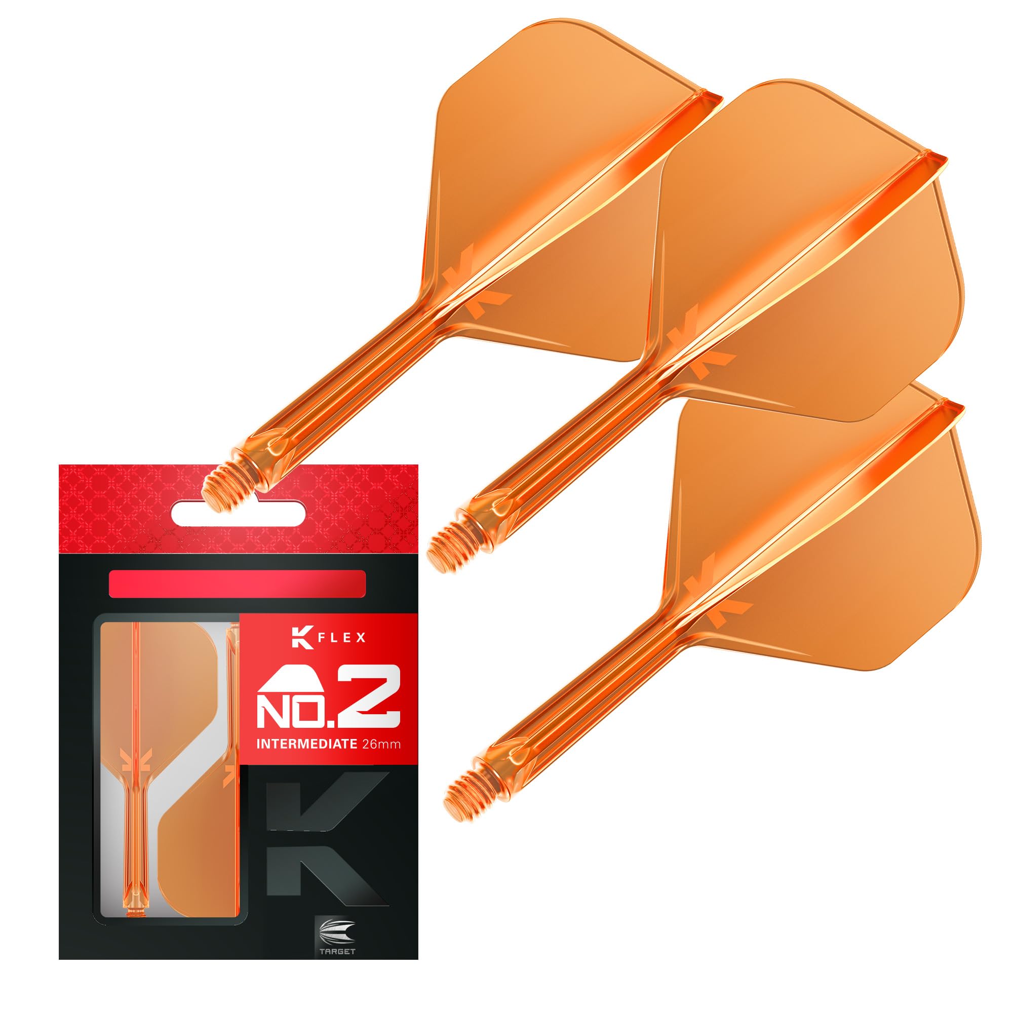 Target Darts K Flex Dart Flights & Shafts, No.2 Orange, Intermediate (26mm), Pack of 3, Model taf1555