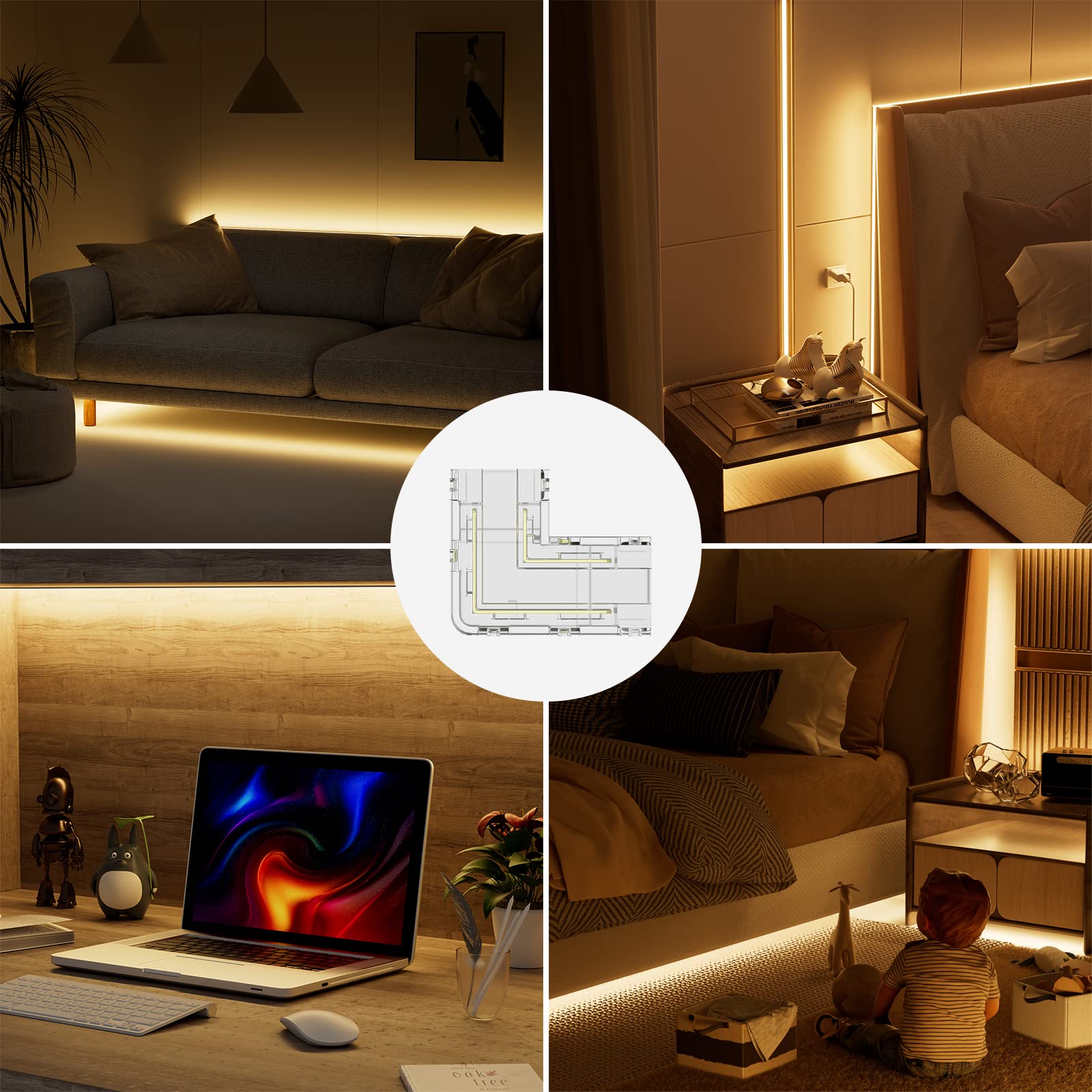 Pautix 8Mm Cob Connector 8Pcs L-Shaped/Corner Connector,Unwired Clips Solderless Adapter Terminal Extension Connection,2Pcs Tran