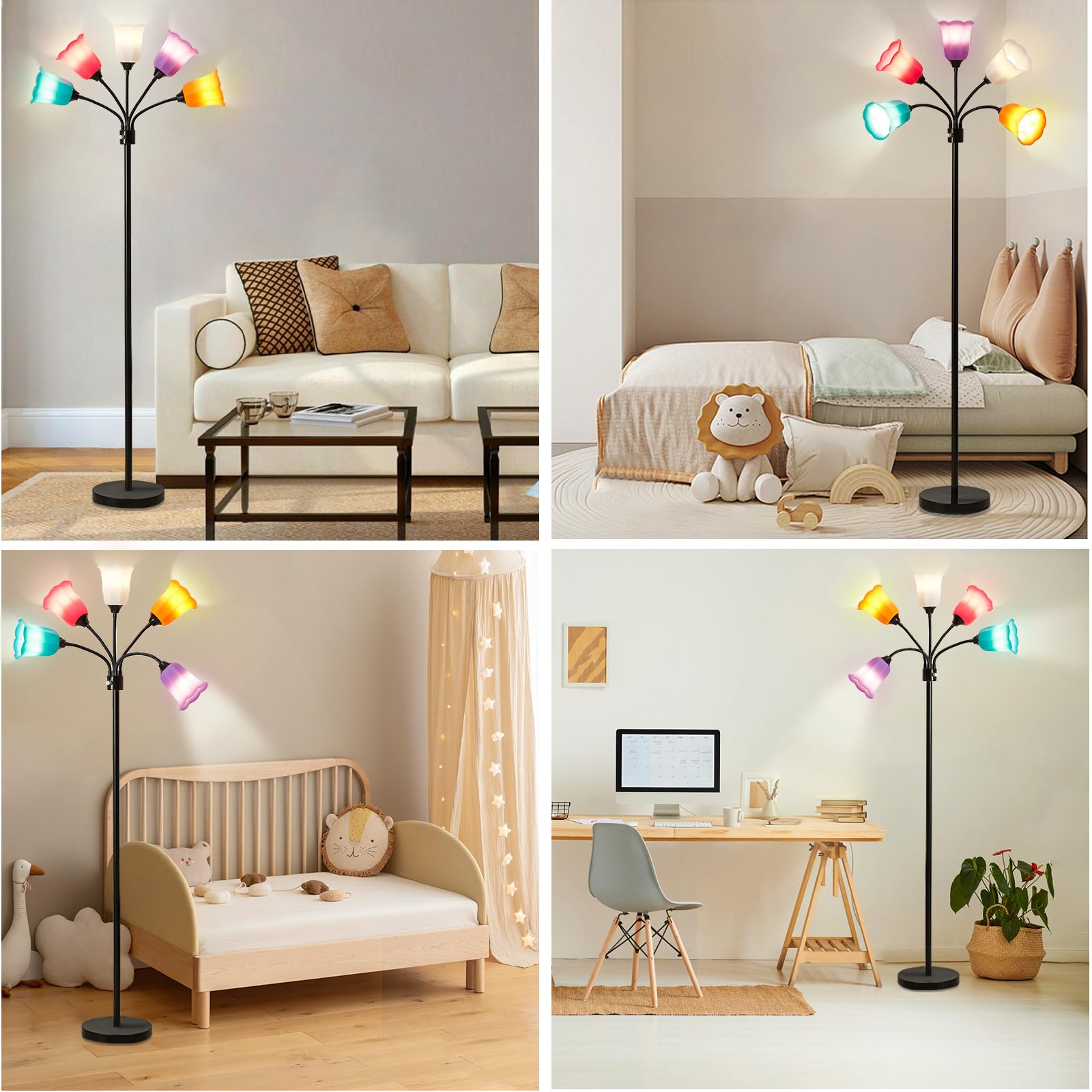 GyroVu Medusa LED Floor Lamp - Multi-Head Adjustable Gooseneck, Black, Modern Design for Living Room, Bedroom, Office, Bulb Not Included
