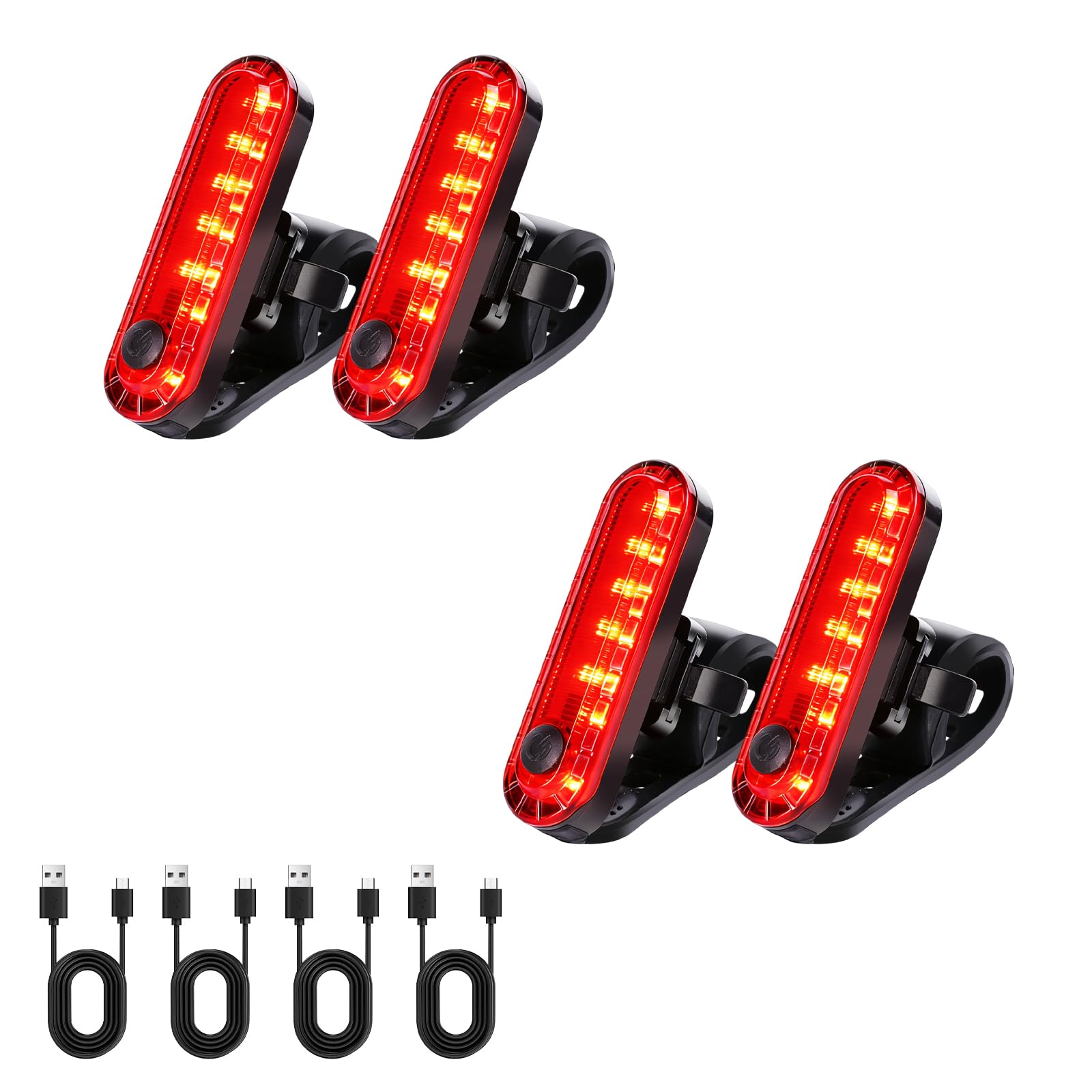 KunHe 4 Pack USB Rechargeable Bike Tail Lights Super Bright Bicycle Rear Safety Light with 4 Light Modes for Skateboards Strolle