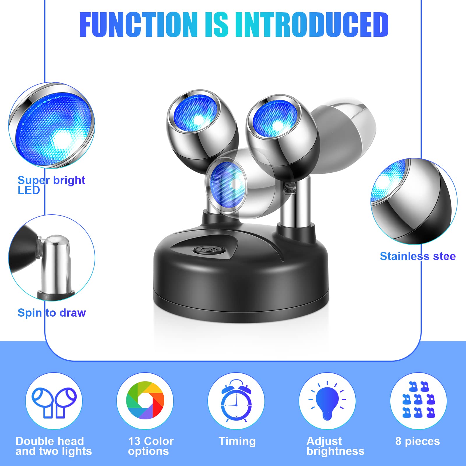 Honoson 4 Pack Dual Head Battery Operated Spotlights Indoor Wireless Rgb Led Spot Light With Remote 13 Color Accent Lights With