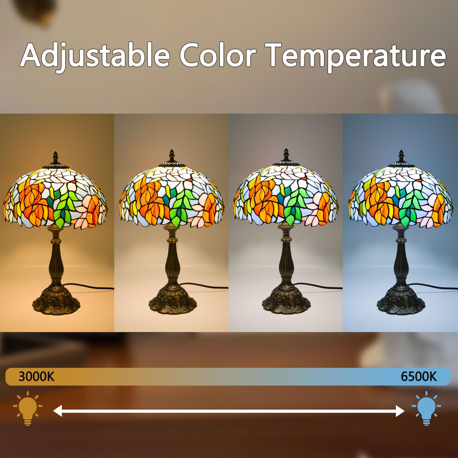 12 Inch Tiffany Table Lamps with Remote Control, Stained Glass Lamp with Stepless Dimmable Colors Temperature & Brightness for L