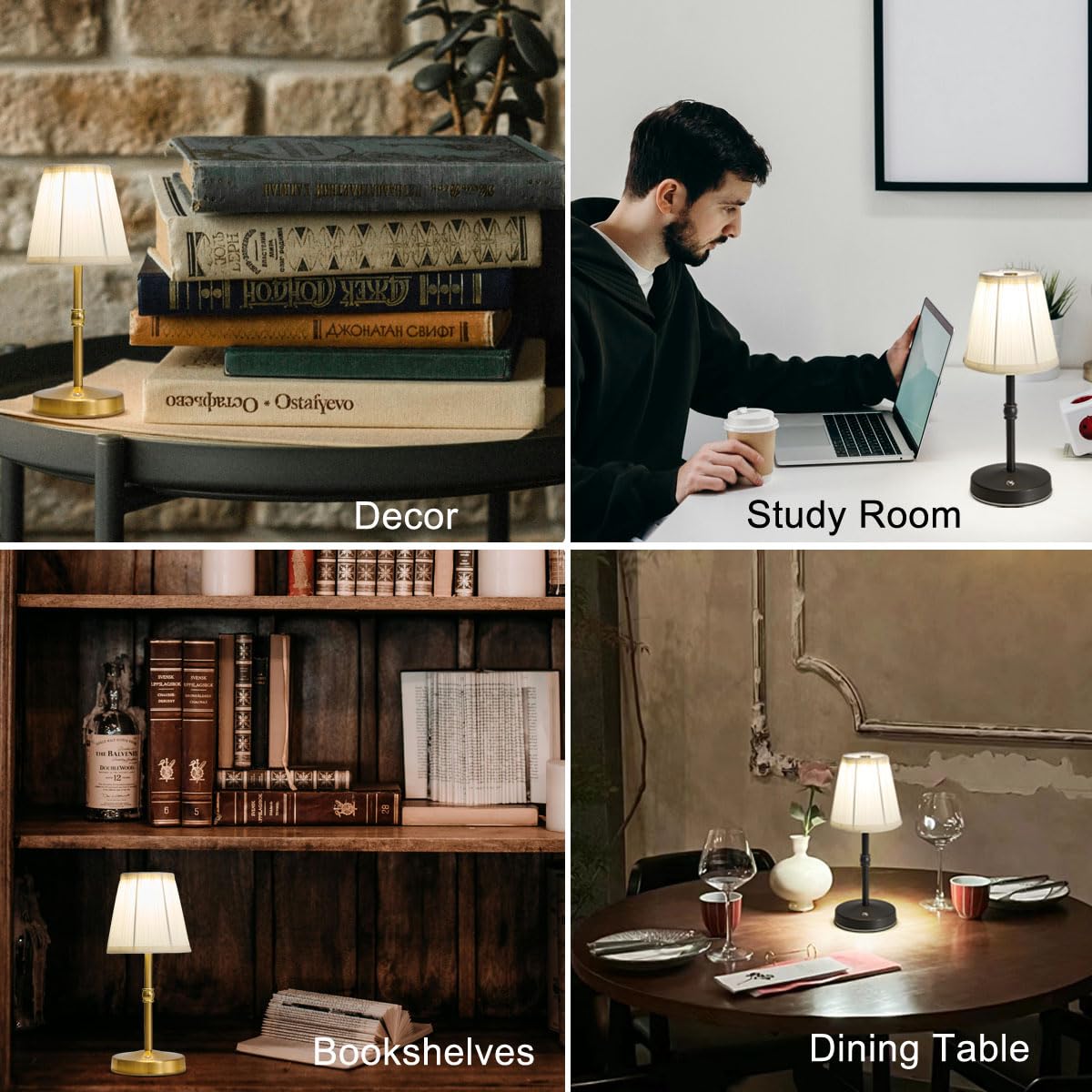 Mini Cordless Brass Lamp,2000Mah Battery Operated Lamps,2 Level Of Brightness Led Gold Lamps,5W Led Brass Rechargeable Light,Sma