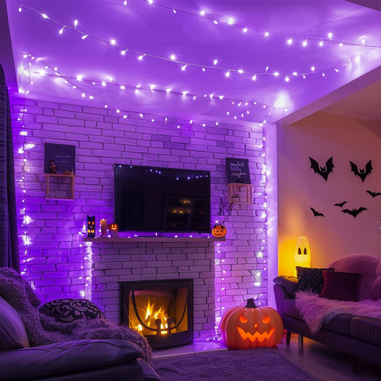 JMEXSUSS Purple LED String Lights, 132ft, 8 Modes, Waterproof, Model EXS-S-0400-R, Indoor/Outdoor Christmas Decor