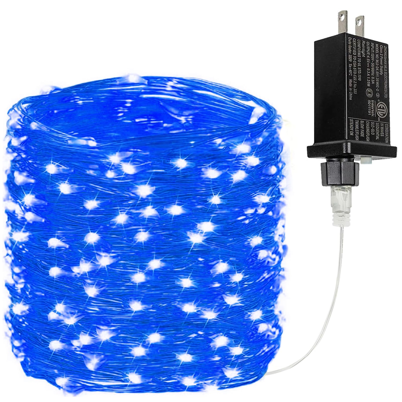 BHCLIGHT 66Ft 200LED Fairy Lights, Waterproof, 8 Modes, Timer, Copper, Blue, Model MLS-D4.5V1.35WUC-O