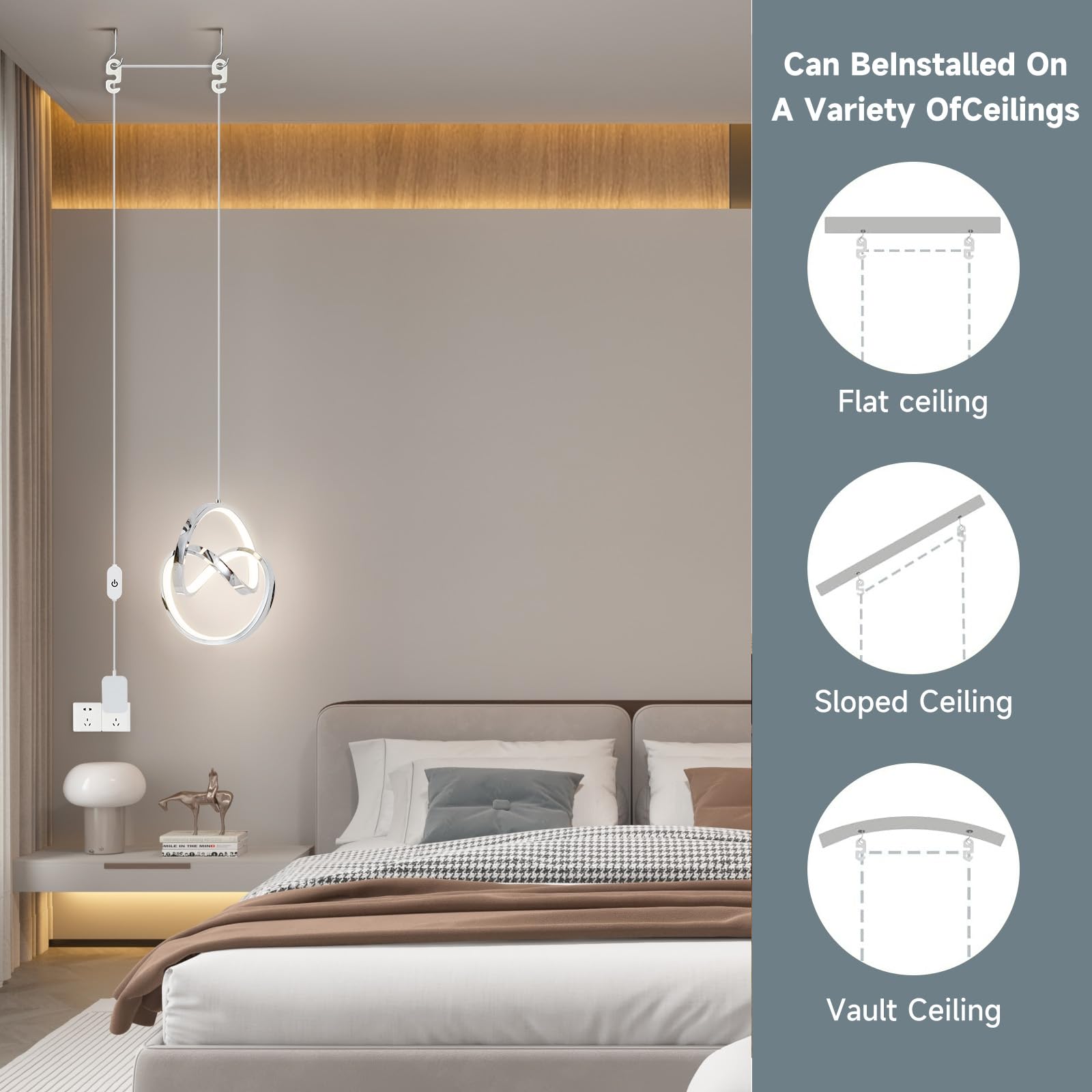 Sovinzert Modern Led Pendant Light Fixtures Pendant Lights Kitchen Island Lighting Adjustable Height Chrome Hanging Lamp For Dining Room Bedroom Living Room (1 Pack)