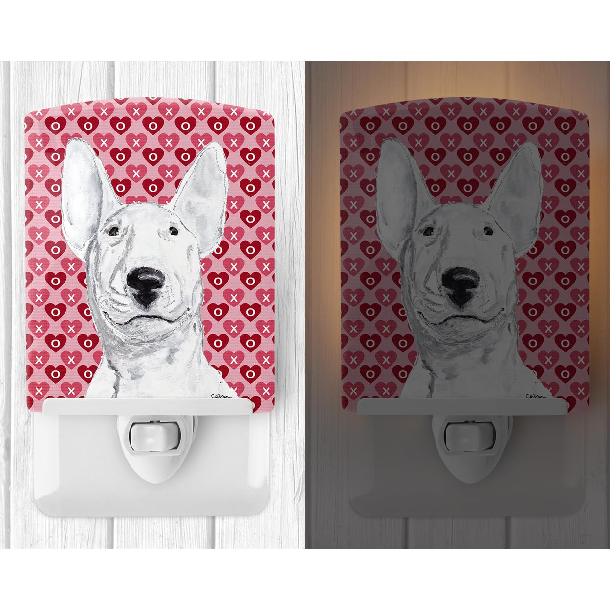 Carolines Treasures Bull Terrier Hearts Ceramic Night Light, UL-Certified, 6x4x3in, Multicolor, Model SC9562CNL