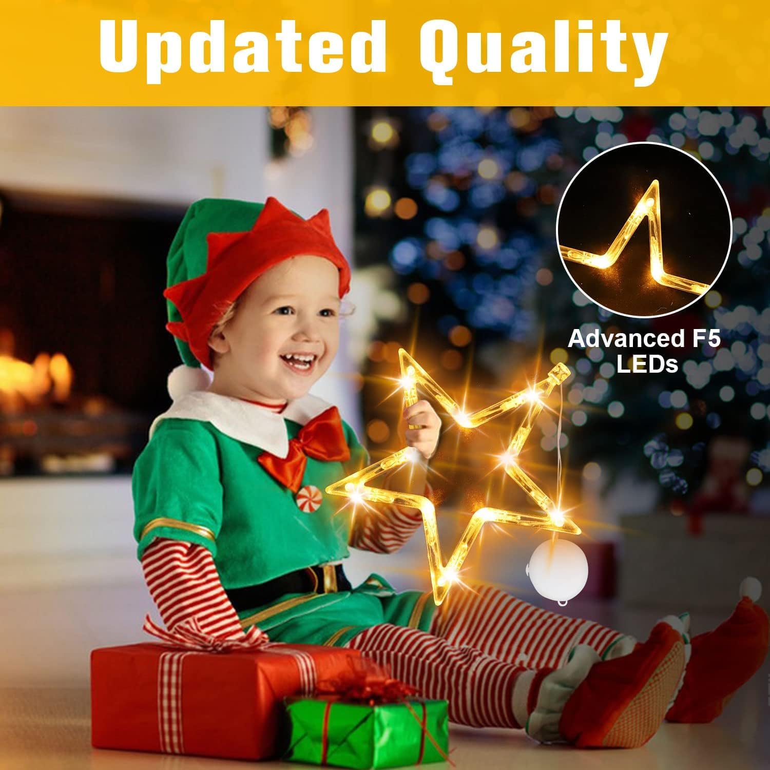 Muyun Christmas Window Decorations,3Pcs Christmas Window Lights Battery Powered Star&Jingle Bell&Xmas Tree Hanging Christmas Lights With Suction Cup Hook,Timer For New Year,Home,Party(Warm White
