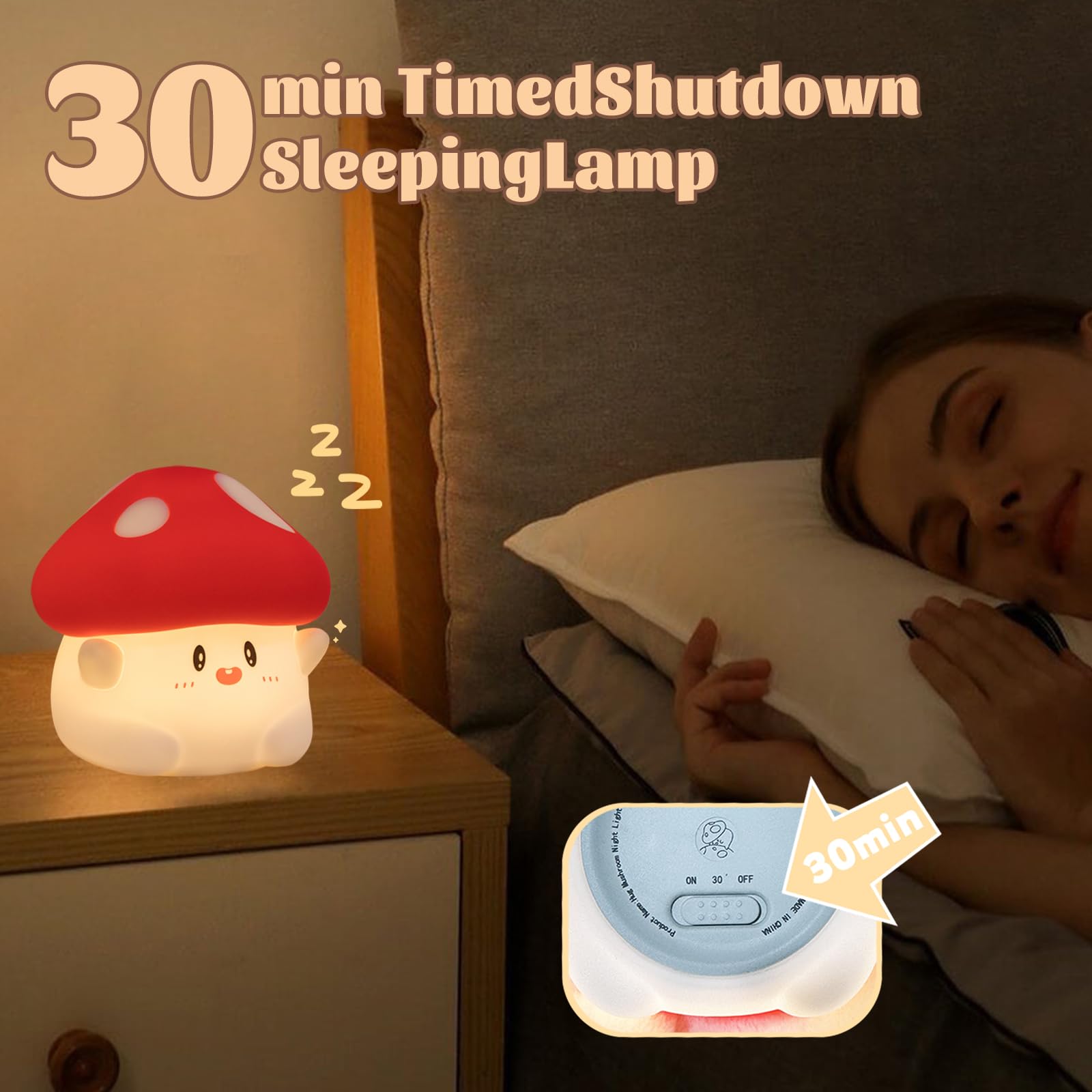 Rytinazzz Hug Mushroom Lamp, Cute Mushroom Night Light, 2 Levels Dimmable Night Lamp, LED Squishy Night Light for Kids Sleep, Re
