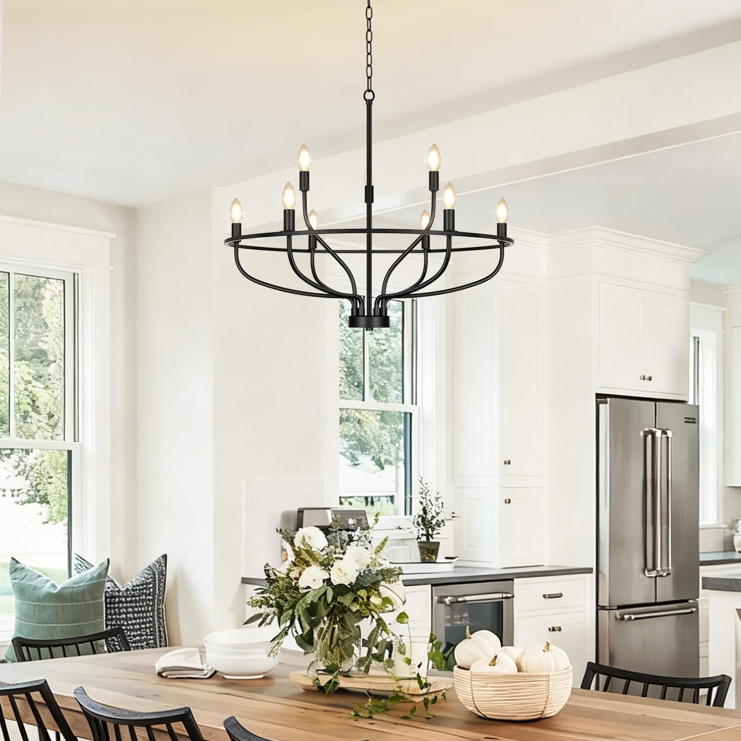 30 Black Chandelier  9-Light Modern Farmhouse Chandelier For Dining Room Lighting Fixtures Hanging  Candle Chandelier Light For Living Room  Kitchen Island  Bedroom  E12(Bulbs Not Included)