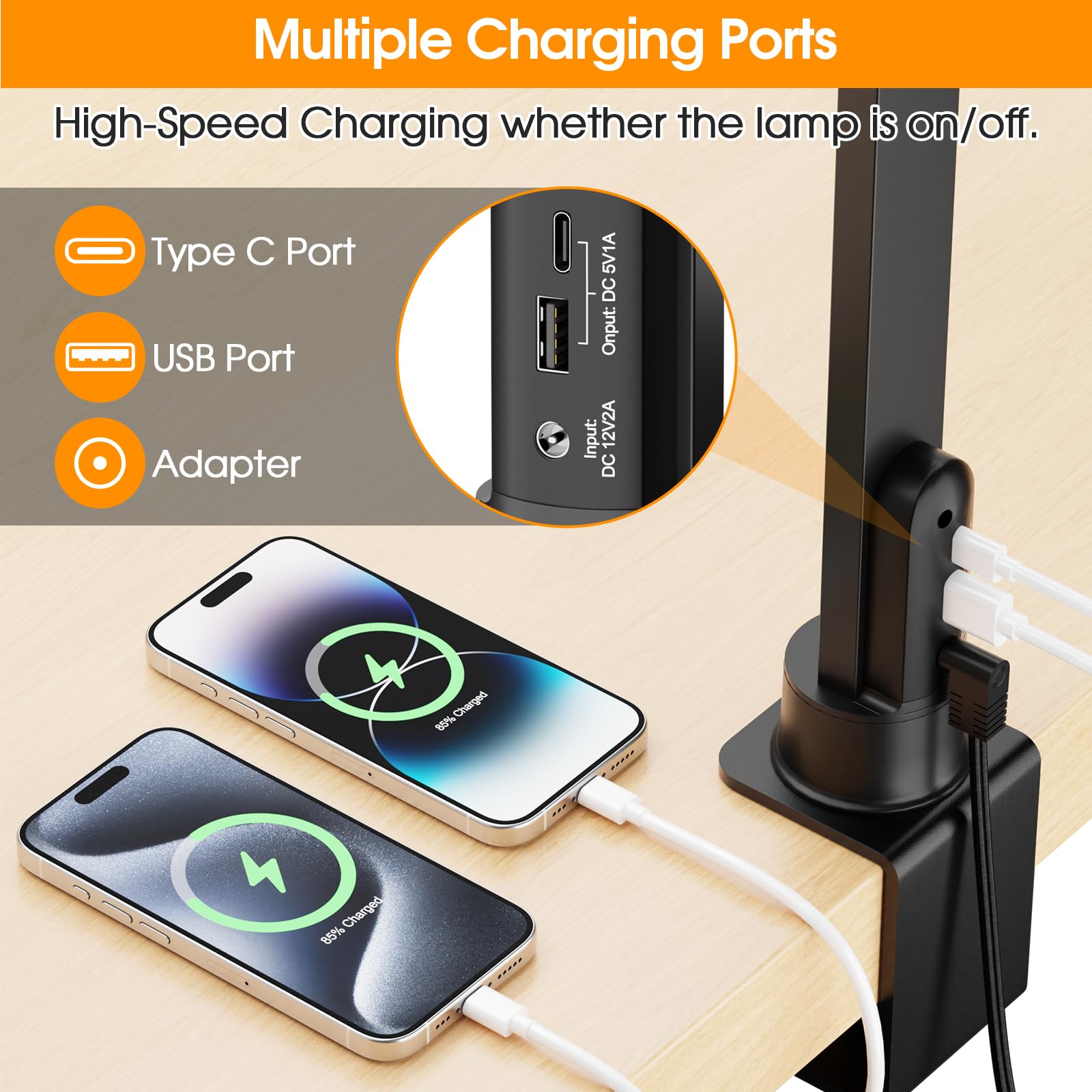 Shinetech Led Desk Lamp With Clamp, Adjustable Desk Light For Home Office With Gesture Sensor, 24W Bright Lamp With Usb, Type C