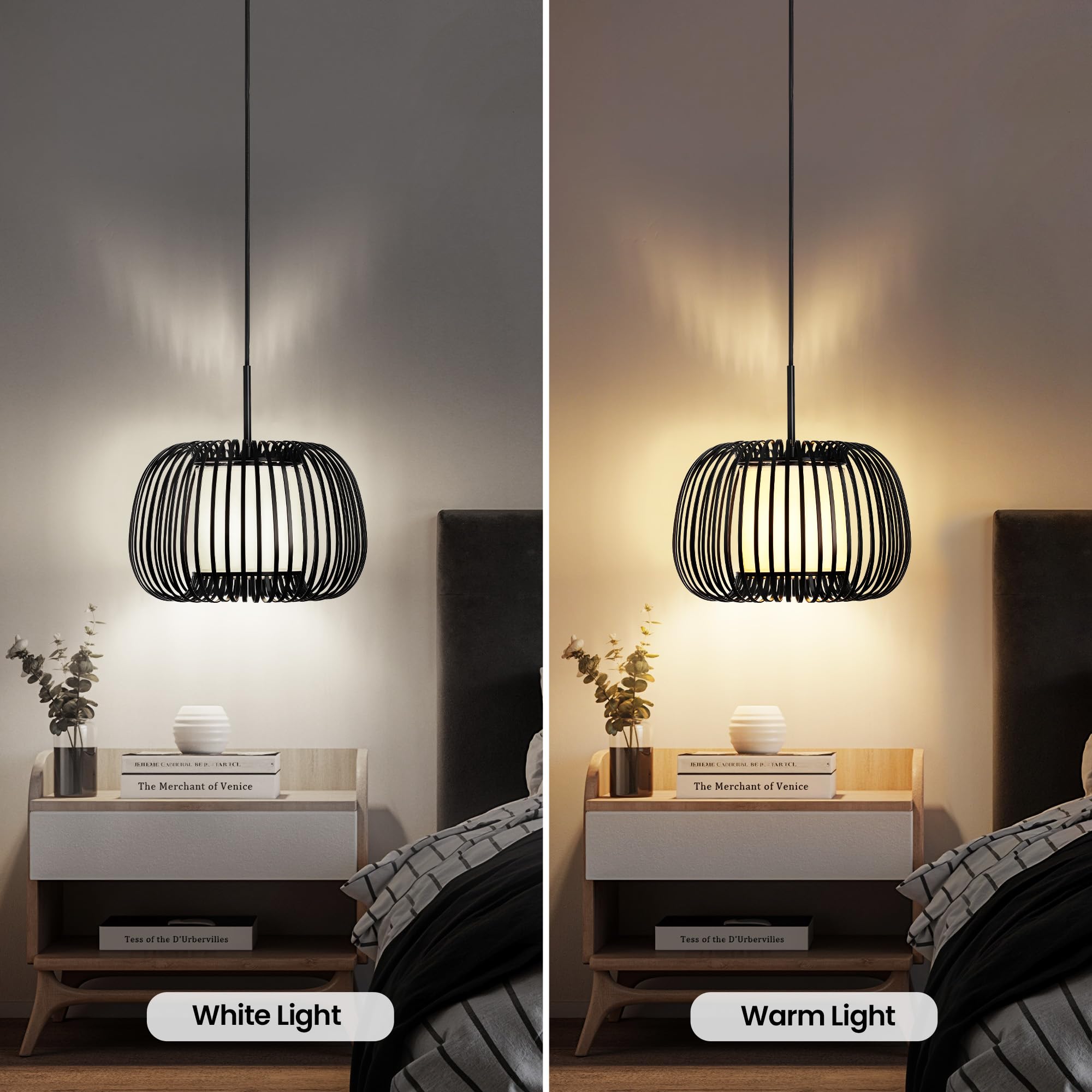 Linour Black Chandelier Ceiling Light Fixture, 13.7in Metal Drum Pendant, Adjustable, Model 8220PL-01BK-US