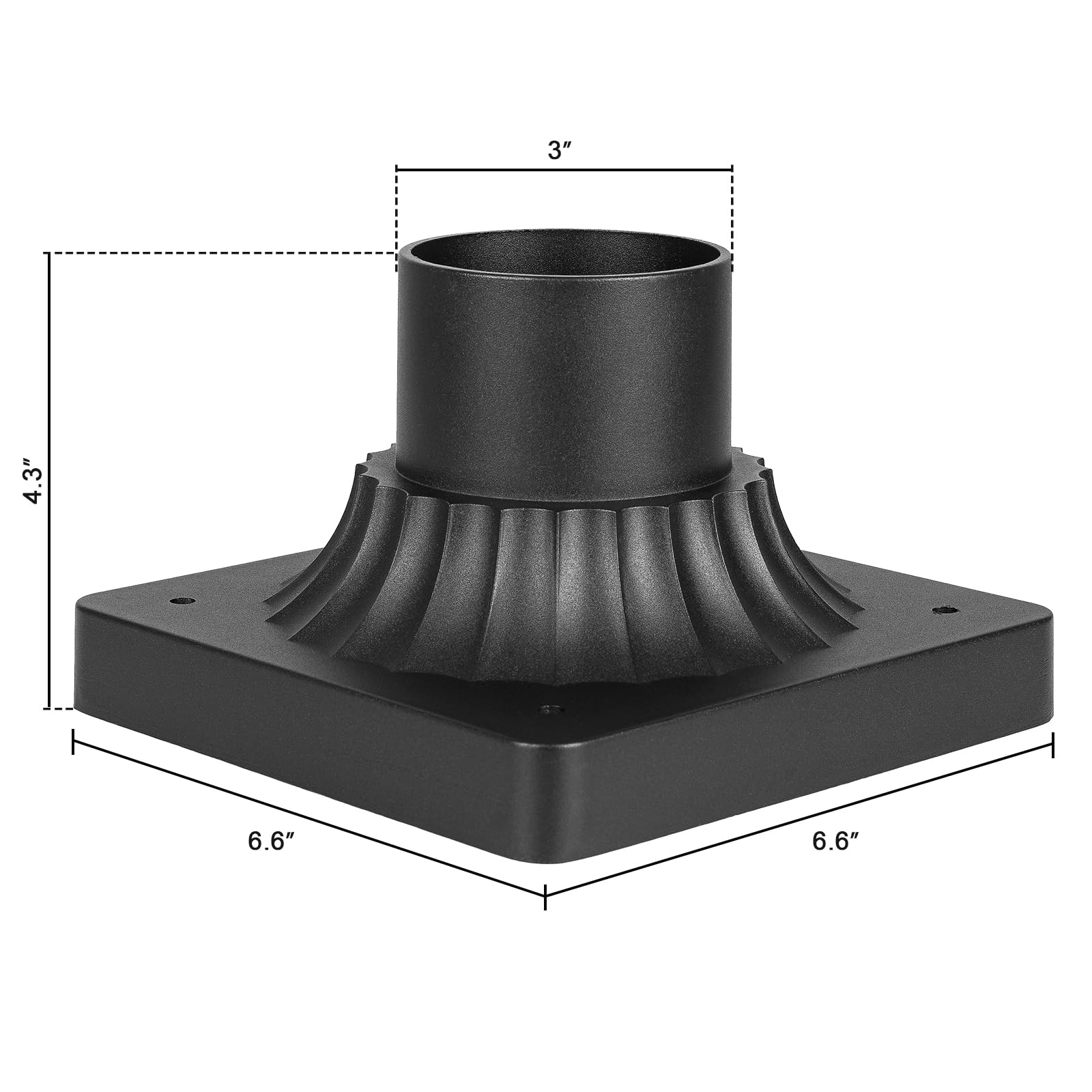 Darkaway 2Pcs Outdoor Post Light Base Mount, Post Light Adapter 3'' Large Pier Mount Base With Matte Black Finish For Deck Porch