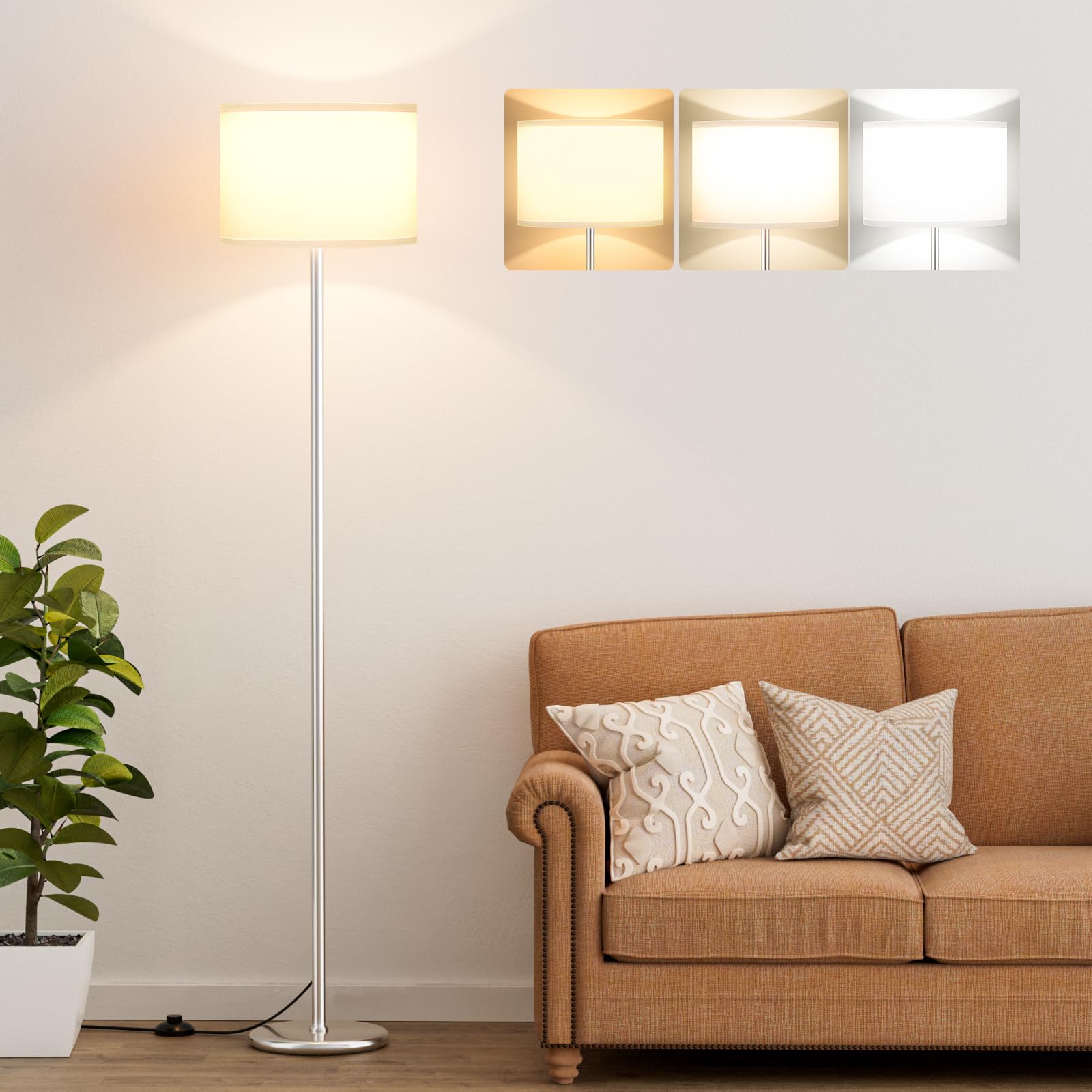 Ambimall 60'' Modern Floor Lamp with Shade, Tall Lamps for Living Room, Bedroom, Office, Dining Room, Gray Shade with Deep Gray 