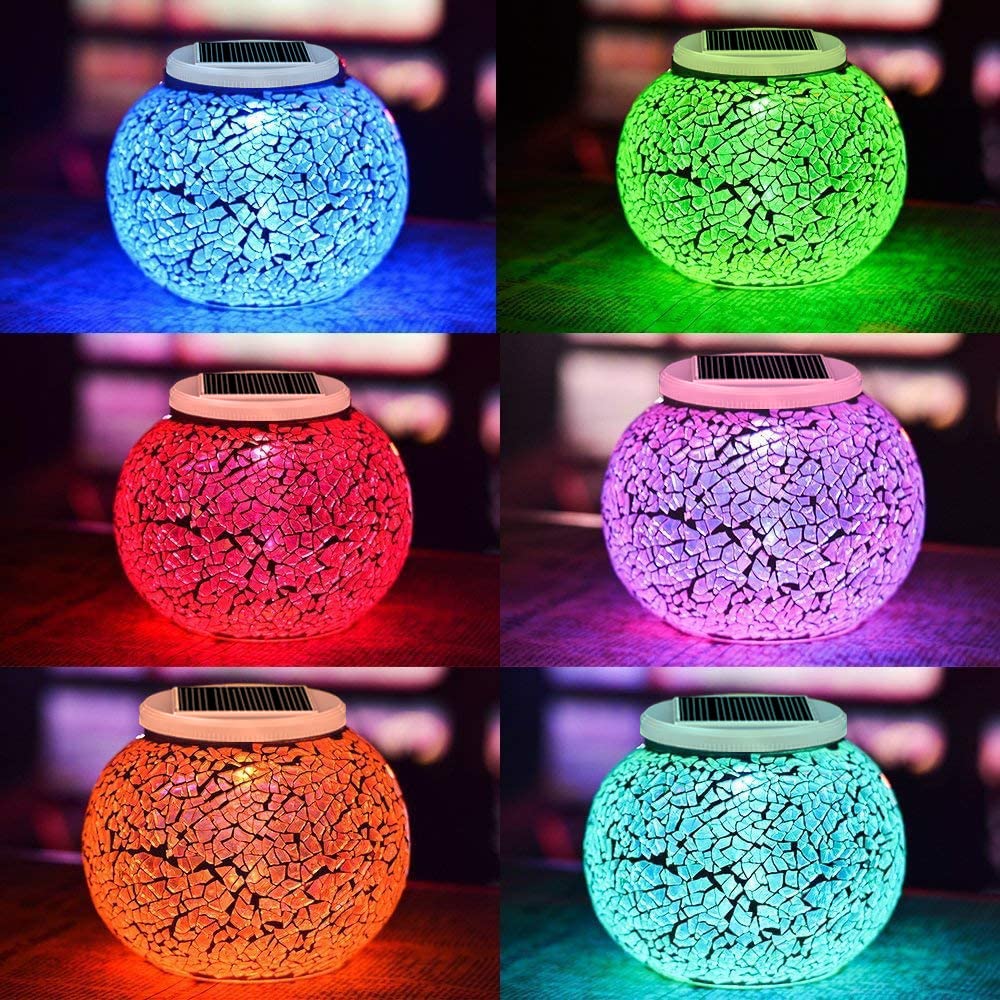 Aukora Solar Powered Color Changing Glass Ball Lights, Waterproof LED Night Light, Big Size, Cyan, Model AU-SOTABLE-01