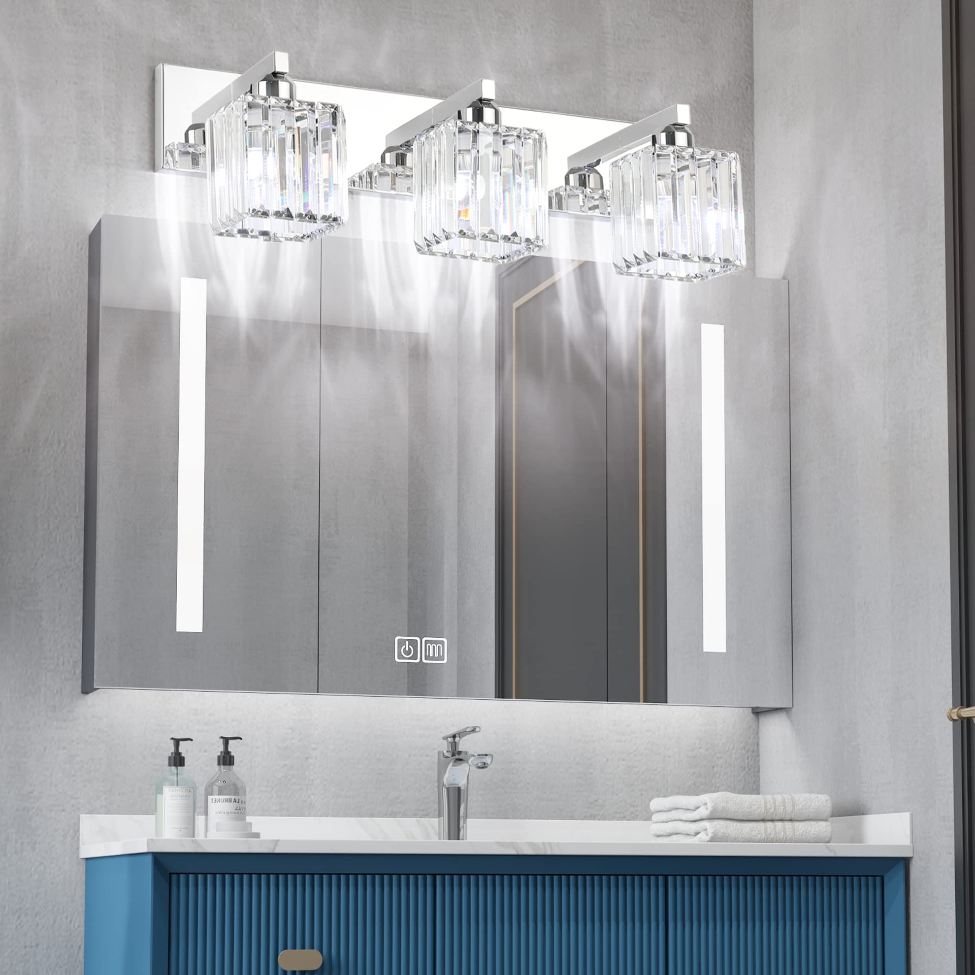 Aipsun Bathroom Vanity Light Fixtures Crystal Bathroom Lighting Fixtures Chrome Vanity Light For Bathroom (Exclude Bulb)