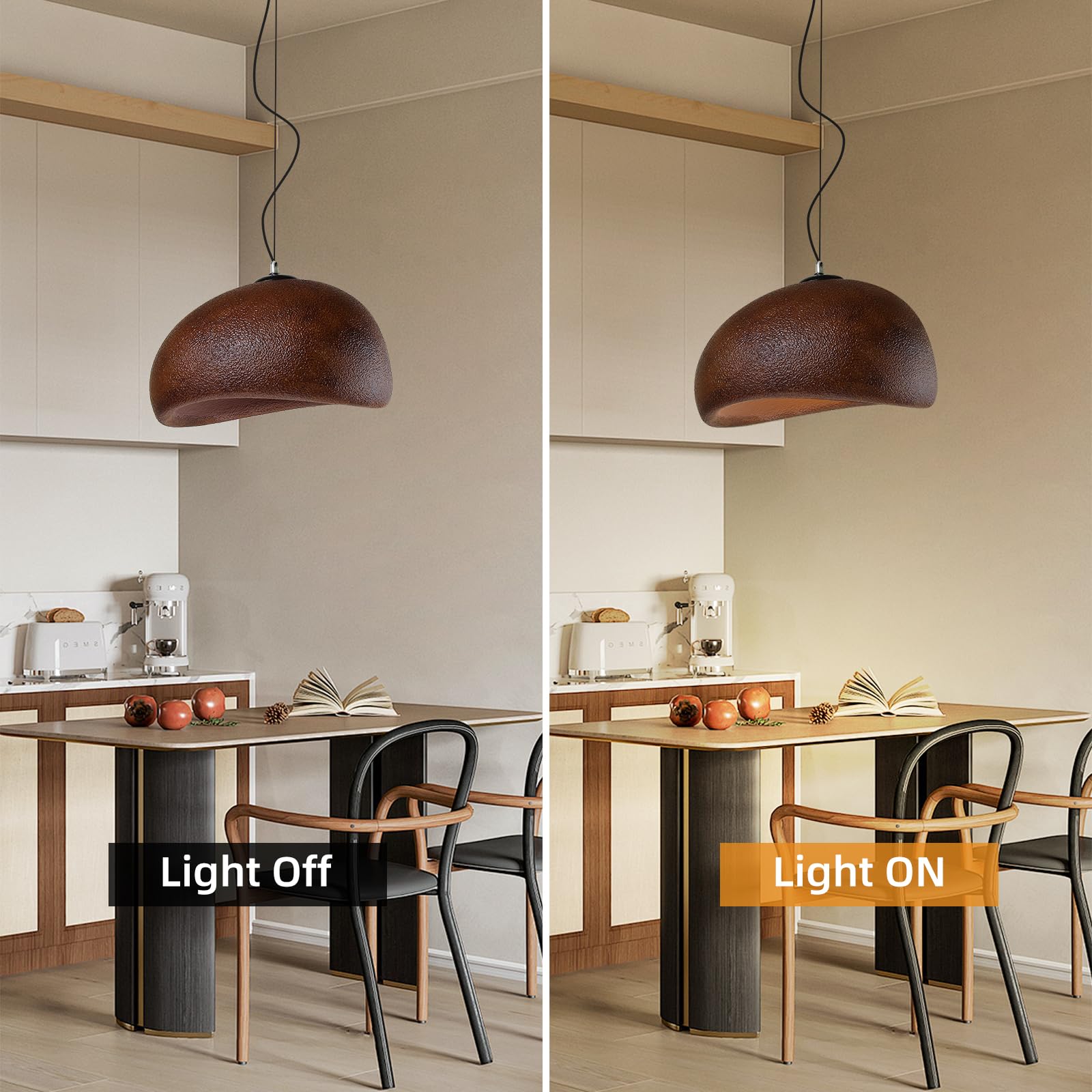 JAYMP Wabi Sabi Pendant Light, 50cm Dark Brown, Polystyrene, E26 Base, Bird Nest Shape, Model GB7499 for Dining Room & Kitchen Island
