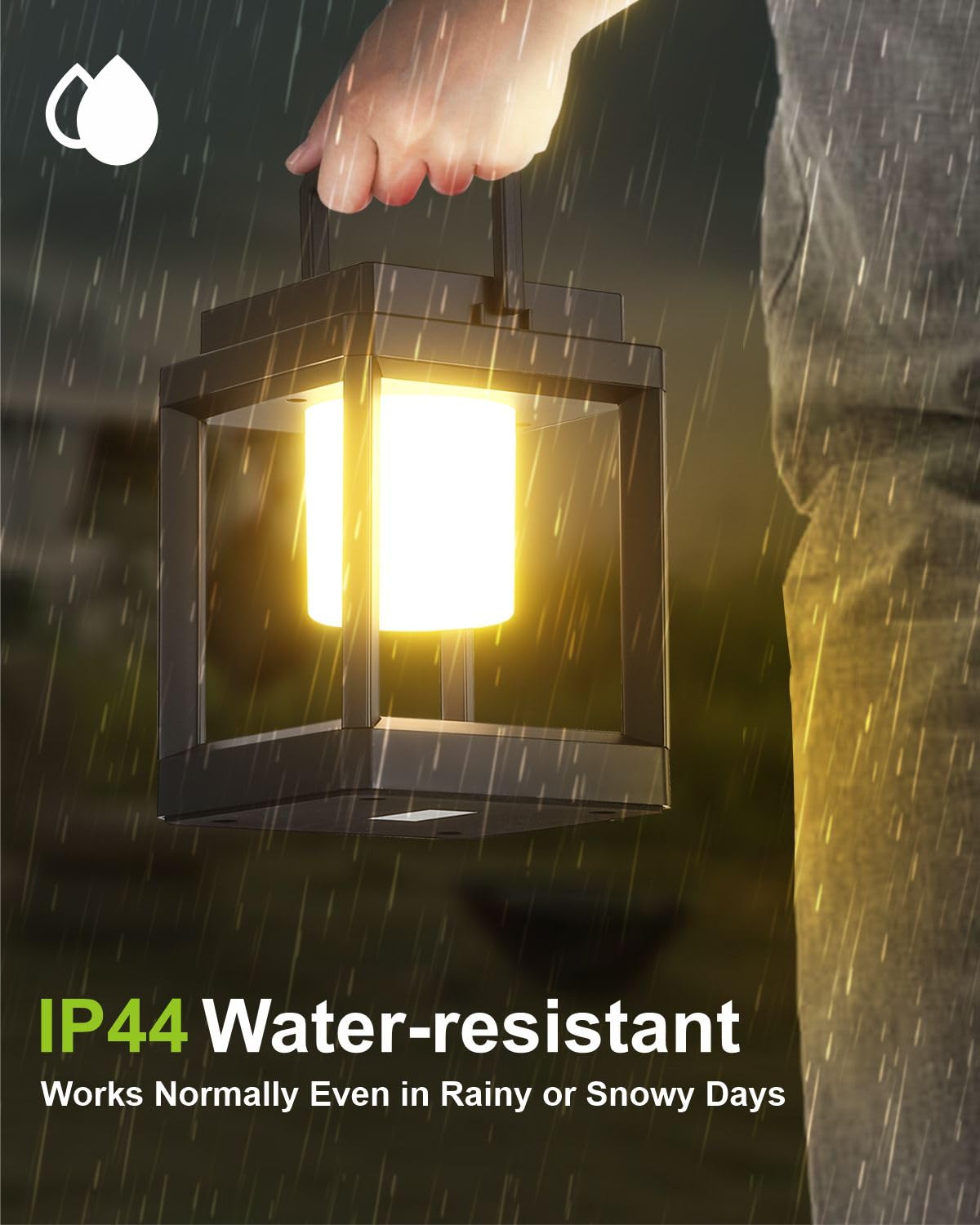DAKAFUL Outdoor Table Lamp, LED Solar Lantern, Rechargeable, Waterproof, Square, Black, Model CA-DA-SL