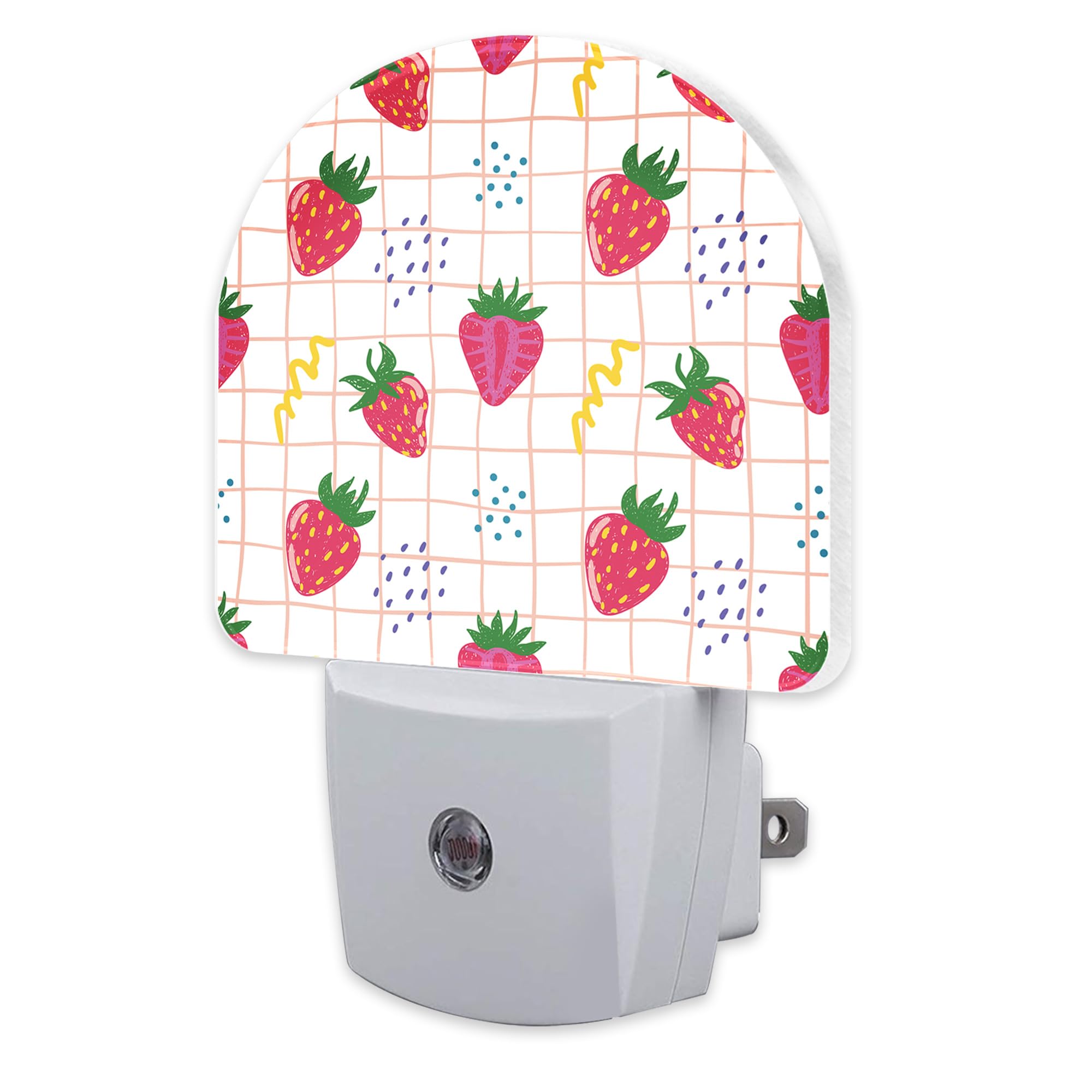 sndheke Cute Red Strawberries Night Light Plug into Wall, Abstract Funny Fruits Dusk to Dawn Night Light Plug in,0.5w Energy Sav