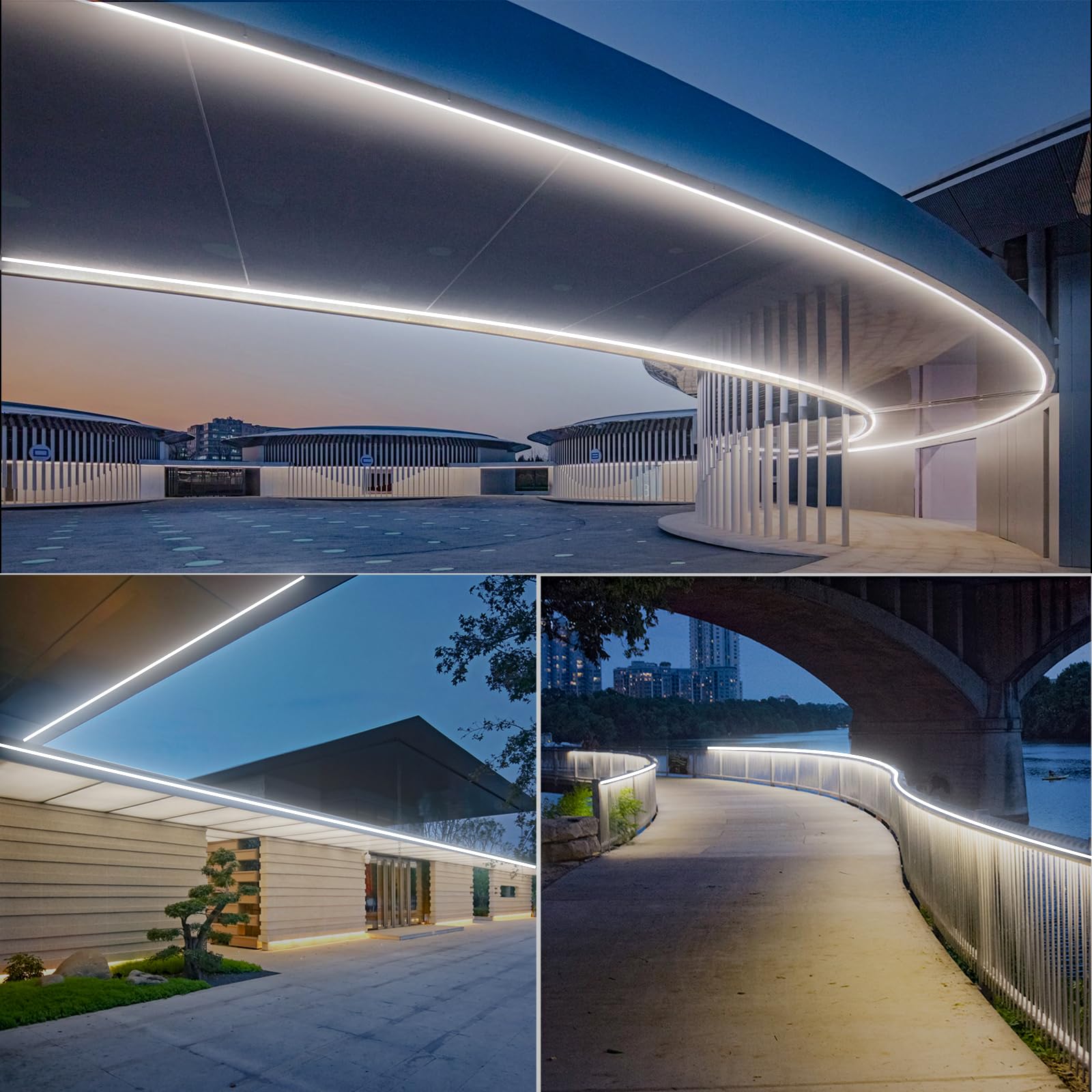 Gzbtech Flexible Led Neon Rope Lights 33Ft Ac 110-120V Waterproof Strip Light  120 Leds/M Cuttable Connectable Neon Lighting For Indoor Outdoor Home Decor/Commercial Building Use-Cold White 10M