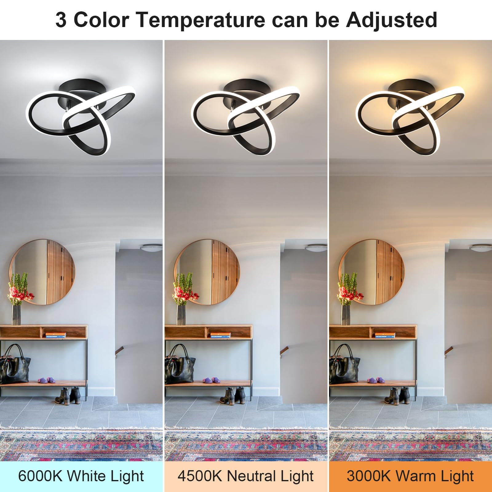 Daxgd Modern Led Ceiling Light 19W Spiral Design 3000K/4500K/6500K 3 Color Modes Swichable Ceiling Lighting Fixtures, Ceiling La