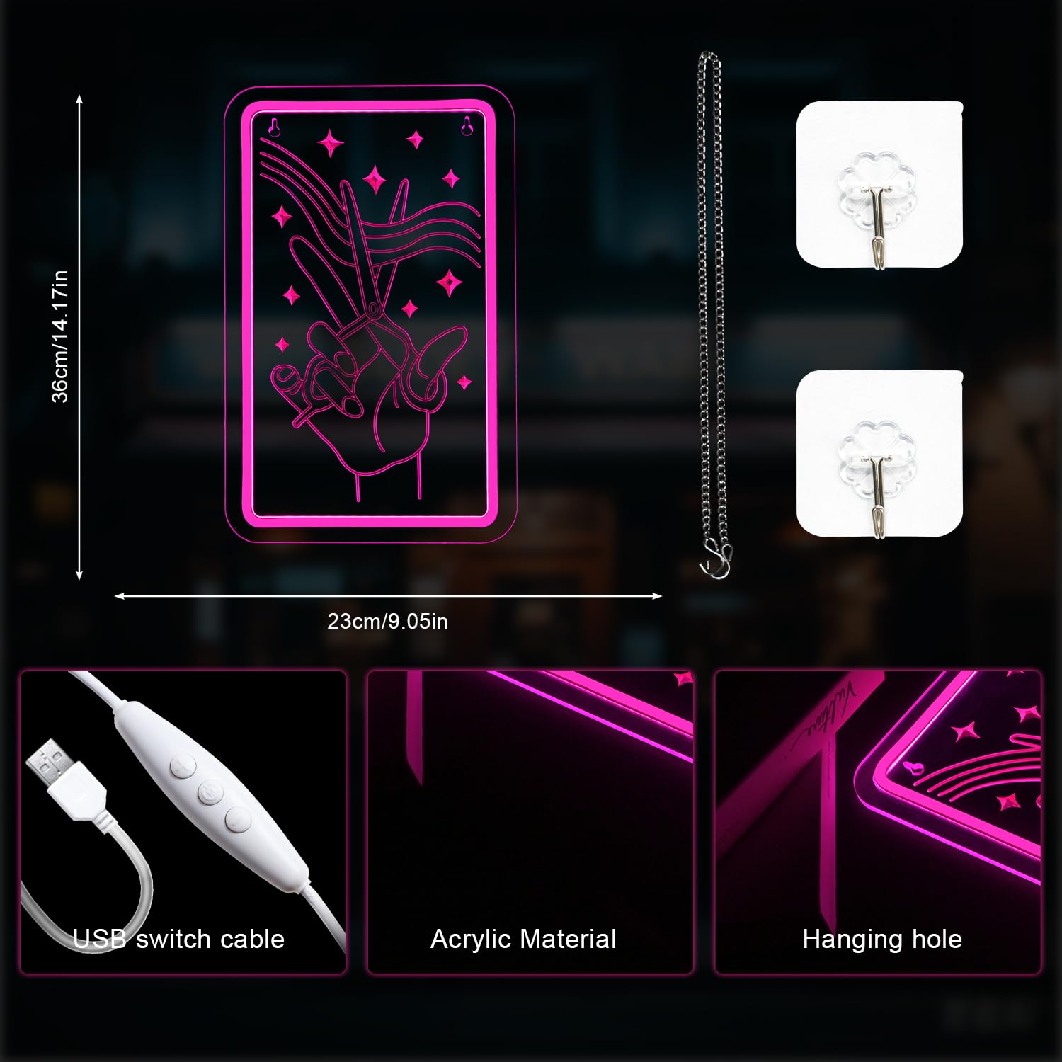 LUCUNSTAR Neon Scissors Sign LED Light for Beauty Salon Decor, 14.69in x 9.4in, Pink