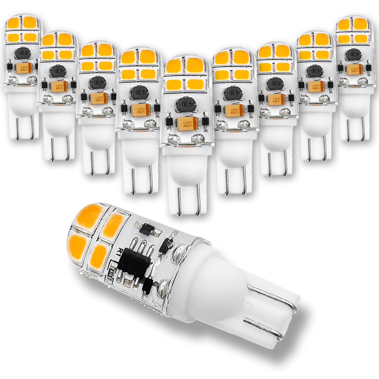 KAKEMONO 2W LED Bulb, 12V/24V T10 Wedge, 2700K Warm White, Model 10PT10SS2WW, 10 Pack