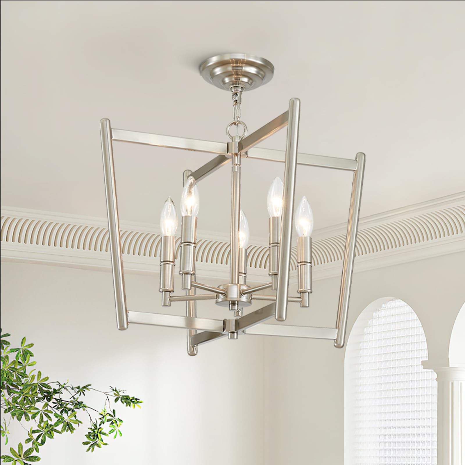 peskoe 20 Brushed Nickel Geometric Ceiling Light and Pendant Dual-Use Light 6-Light Dining Room Light Fixture Over Table Modern 