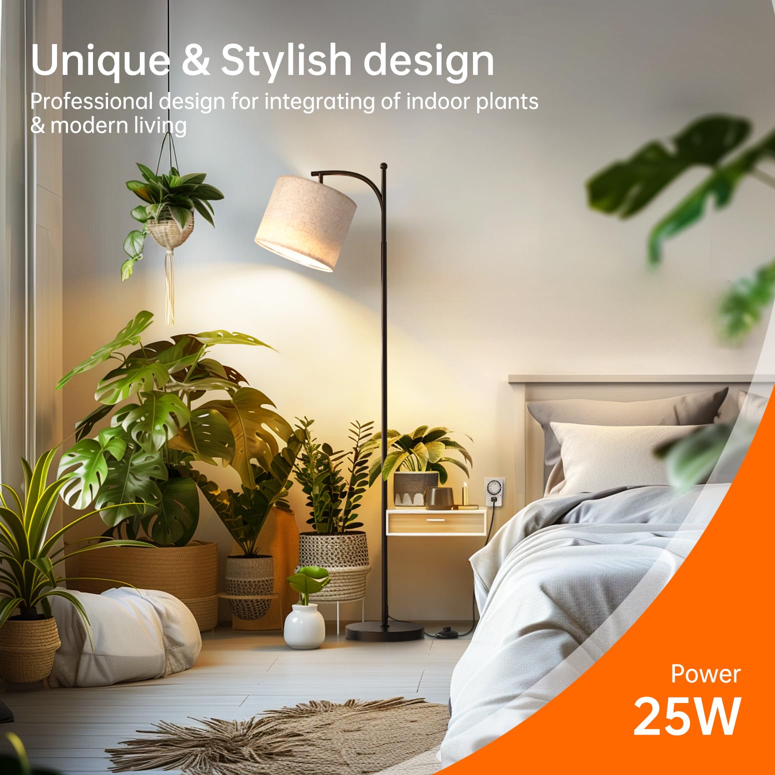 Bstrip Floor Grow Lights For Indoor Plants Full Spectrum, 3000K Tall Plant Light, 25W Led Grow Light With Stand Floor Lamp With Auto On/Off Timer Function, Angle Adjustable