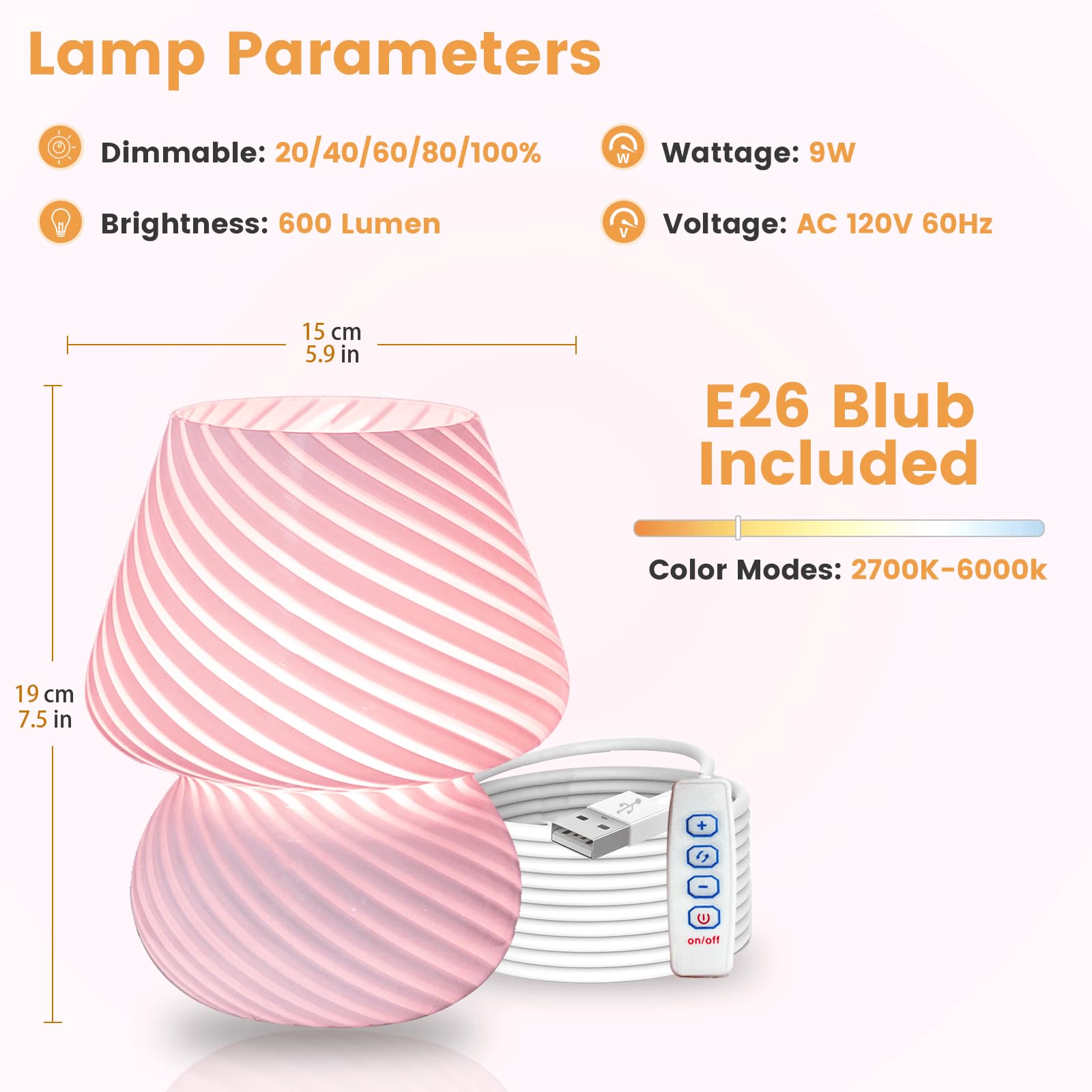 Ularoom Usb Plug-In Mushroom Lamp Small Bedside Table Lamp With 3 Temperature Led Bulb, Free Dimming Nights Light For Bedroom/Li