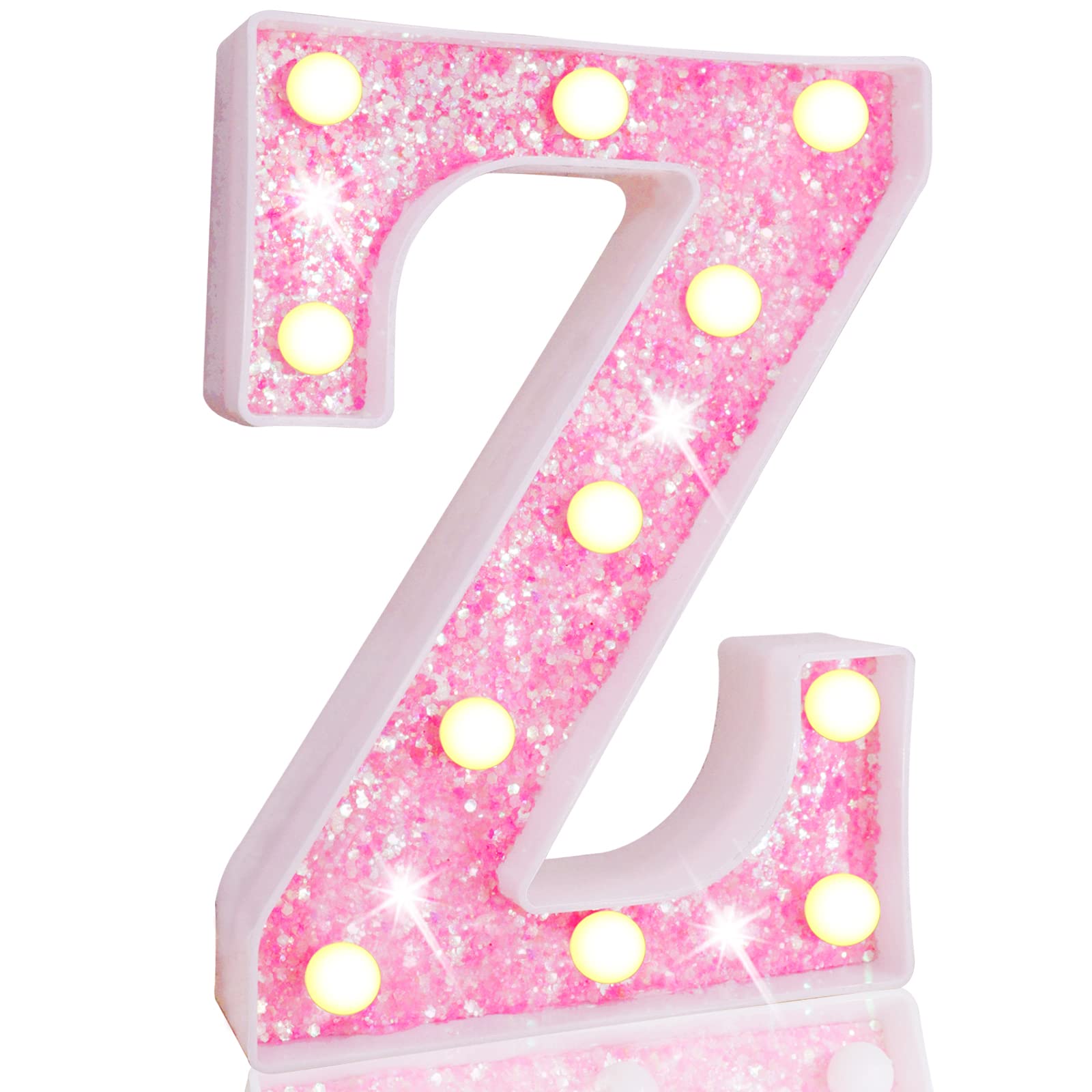 Pooqla LED Marquee Letter Lights, Pink Glitter Alphabet Sign, Battery Powered Night Light for Parties and Decorations, Sequin Pink, Letter Z