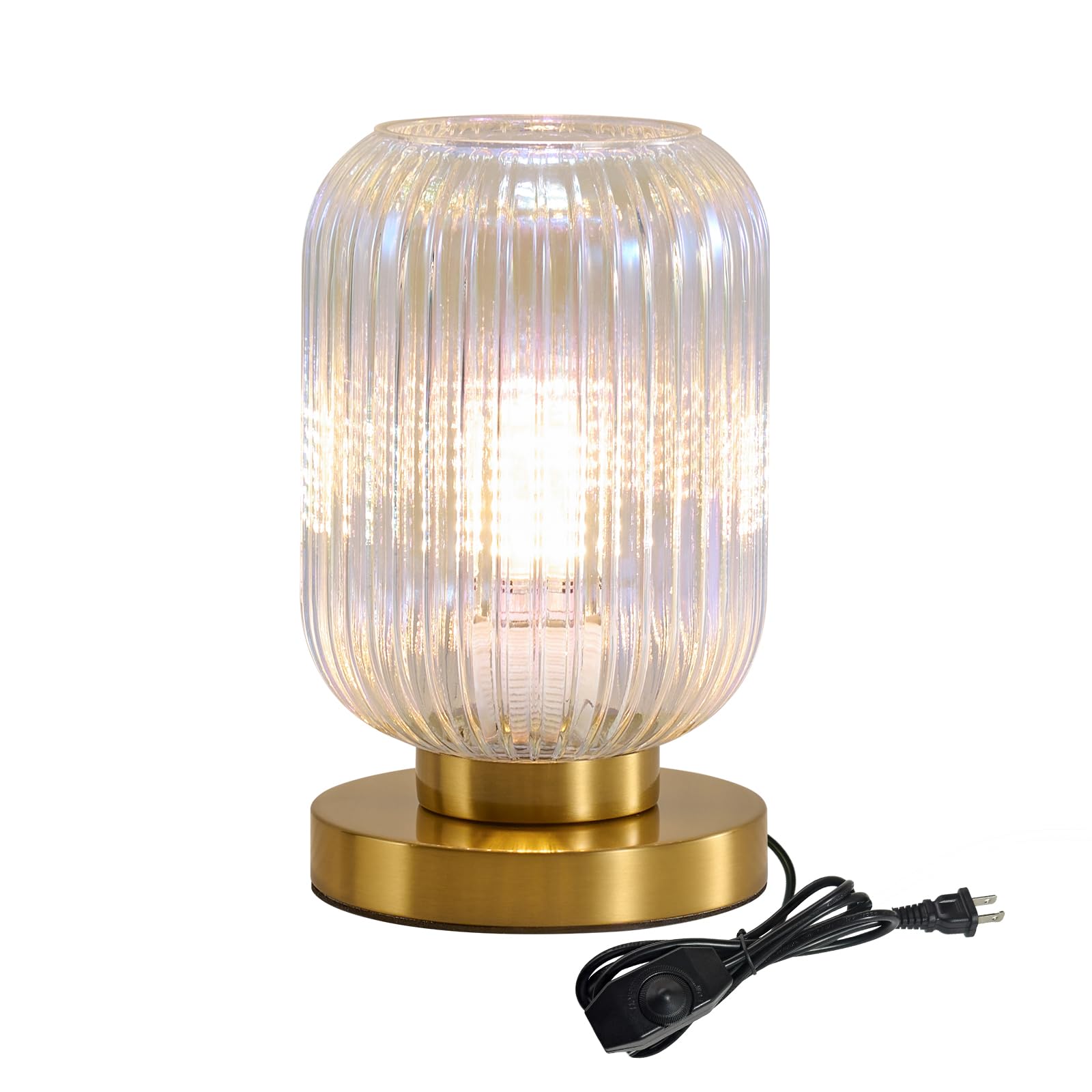 Dimmable Colorful Glass Table Lamp: Mid Century Modern Nightstand Light With Stained Shade - Small Decorative Brass Desk Lamp - 
