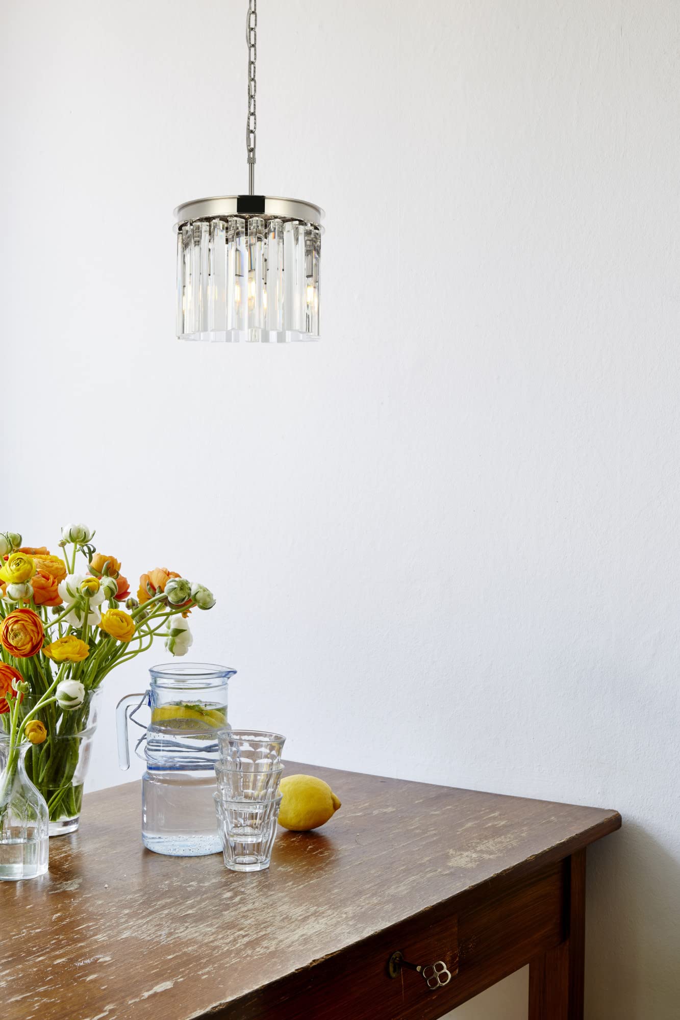Elegant Lighting Sydney Collection 1208D12PN/RC 3-Light Pendant Lamp with Royal Cut Crystals, Polished Nickel Finish