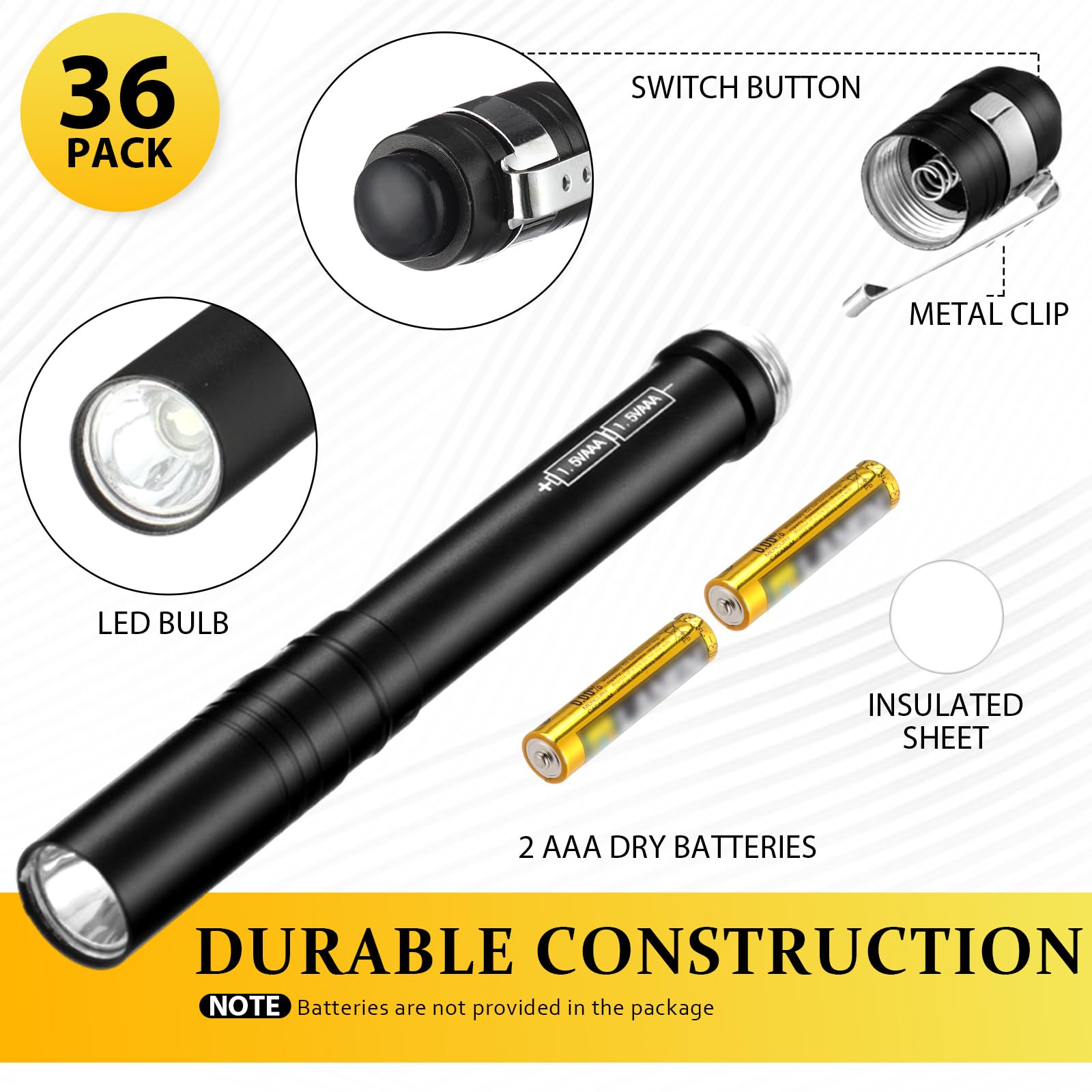 Rossesay Mini Pen Flashlights 36 Pack, LED, Aluminum, Multicolor, Model XUU-Rossesay-2691, Portable for Camping and Hiking