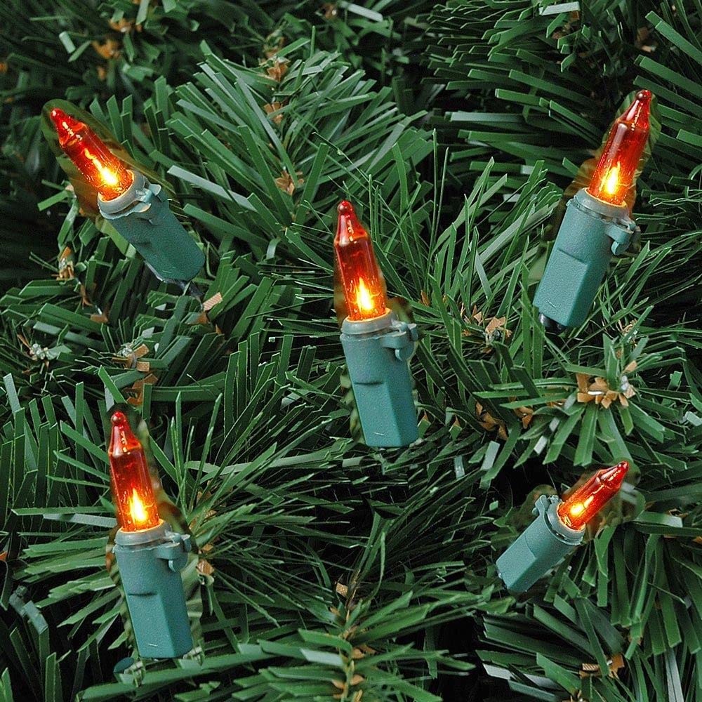 Novelty Lights 50 Light Mini String Light Set, Amber, 11 Long, Green Wire, Indoor/Outdoor, UL Listed, Model MRD-25B-2