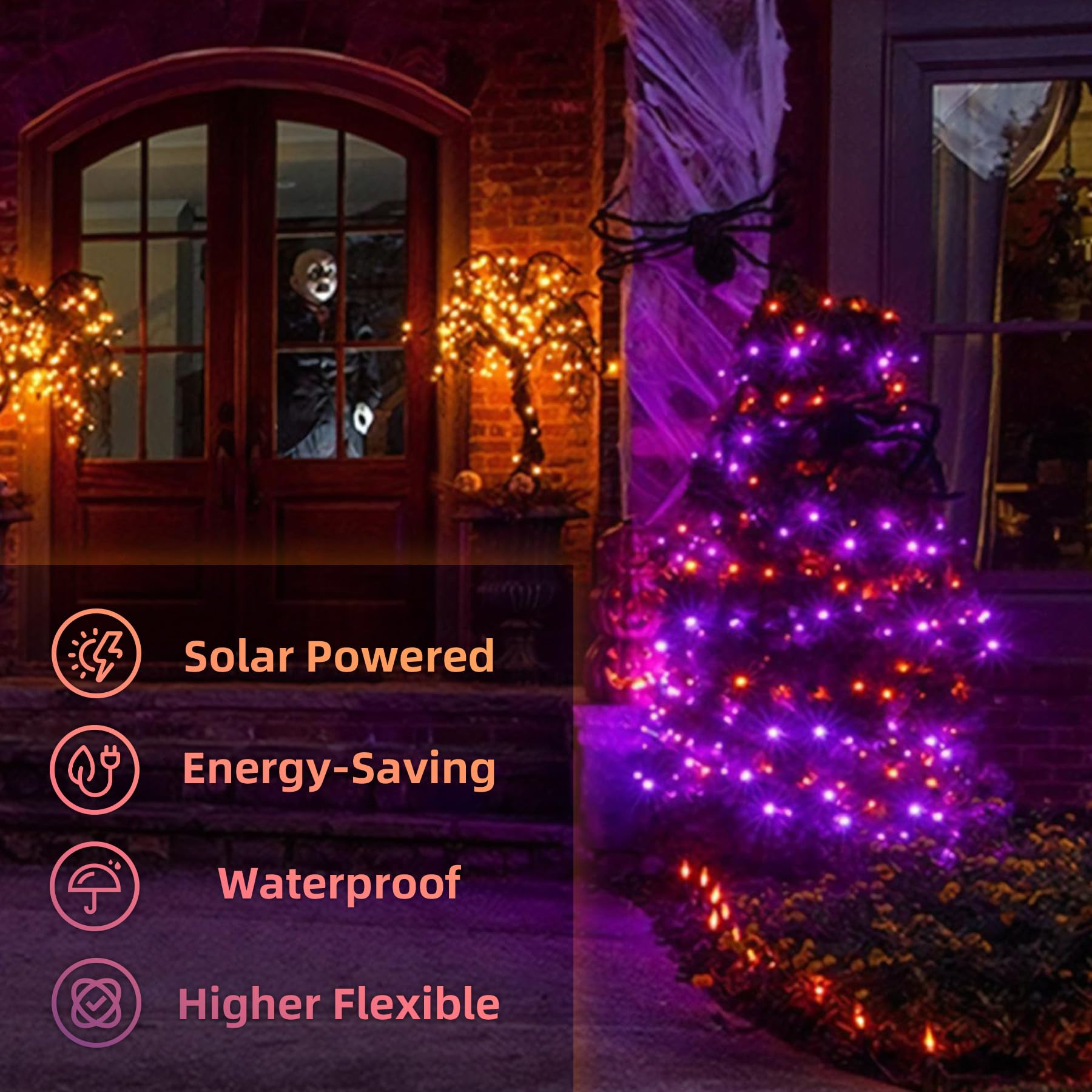 Lightop Halloween Solar Fairy Lights Outdoor Waterproof Copper Wire Orange Purple String Lights 2 Pack 33Ft 100Led For Christmas