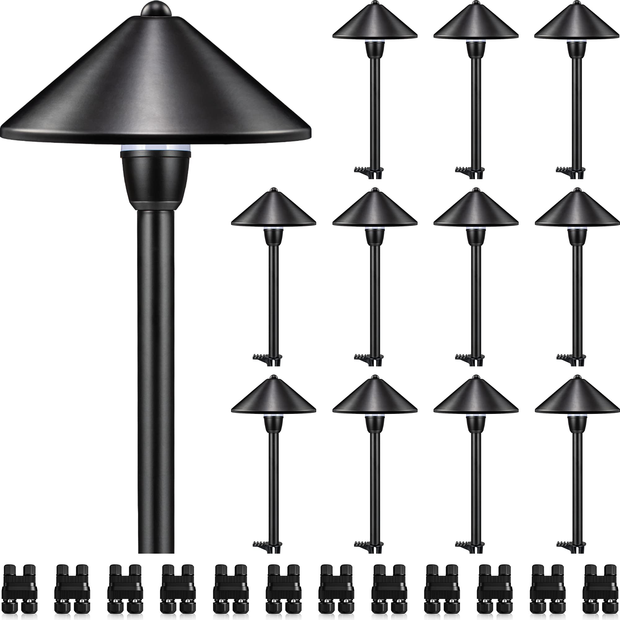 SUNVIE Low Voltage Landscape Lights 3W LED Aluminum Pathway Lights 12 Pack 3000K Waterproof Black Model LSBWB0312C