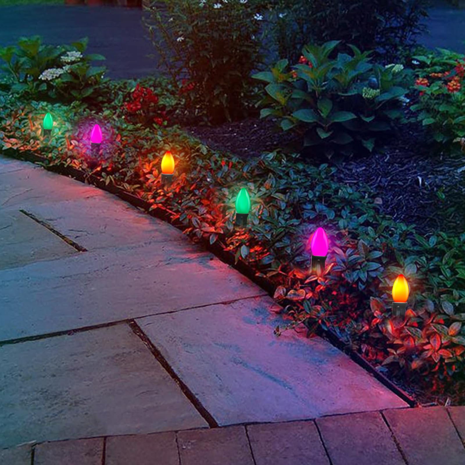 GOOTHY C7 LED Christmas Lights, 25Ft, 27 Bulbs in Orange, Green & Purple for Outdoor Holiday Decorations
