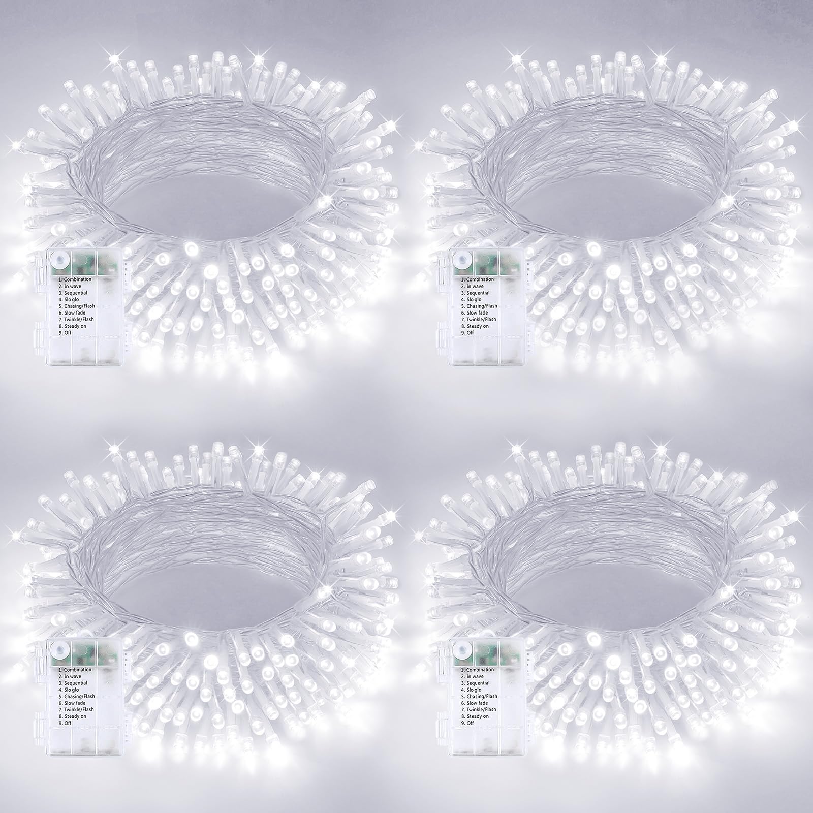 4 Pack Christmas String Lights Battery Operated With Timer  66Ft 200 Led Waterproof Battery Twinkle Lights  8 Modes Fairy Light For Indoor & Outdoor Garland Tree Christmas Decorations (Cool White)