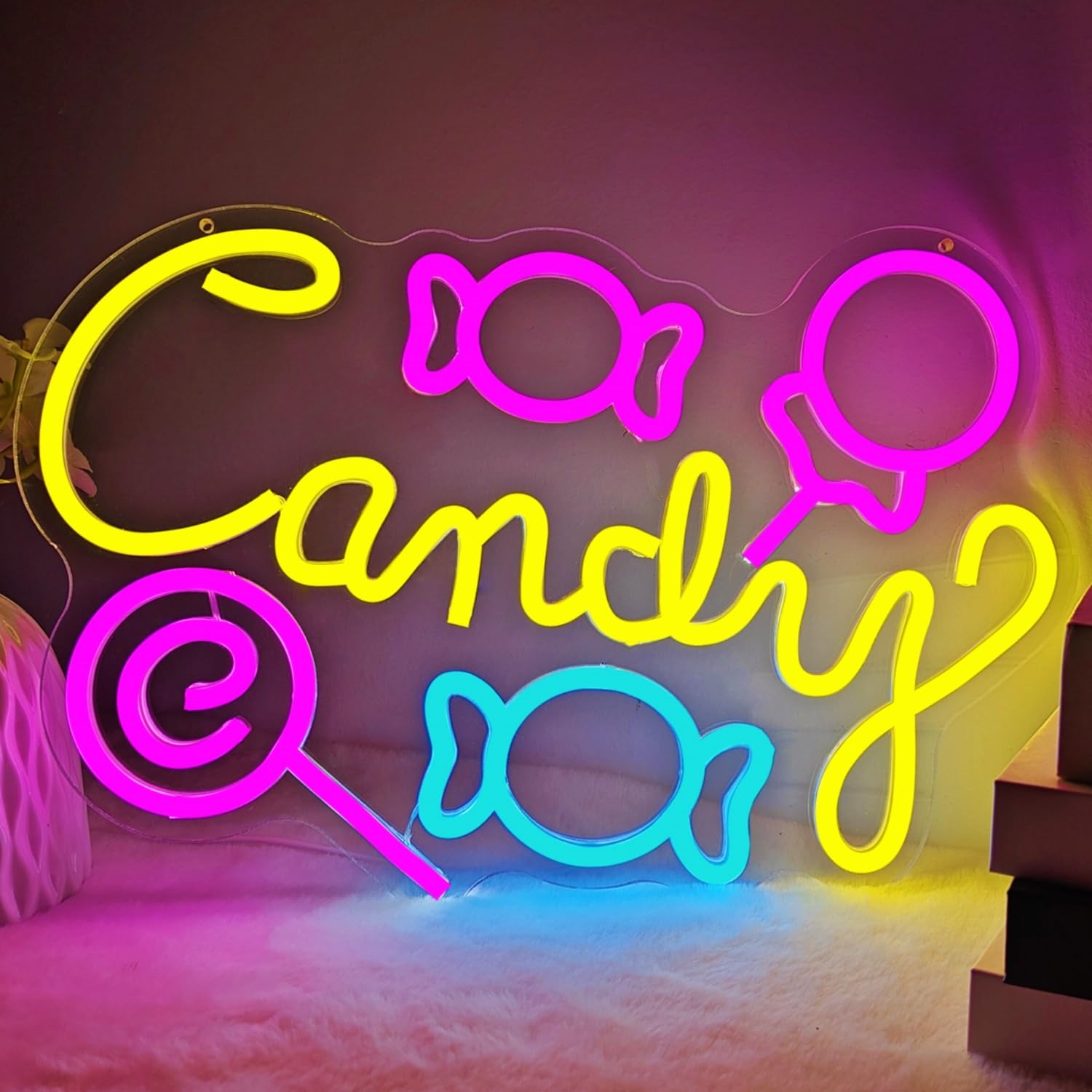 CinsYarn Neon Sign - Candy Lollipop Wall Decor, Dimmable LED, Colorful Acrylic for Parties and Gifts