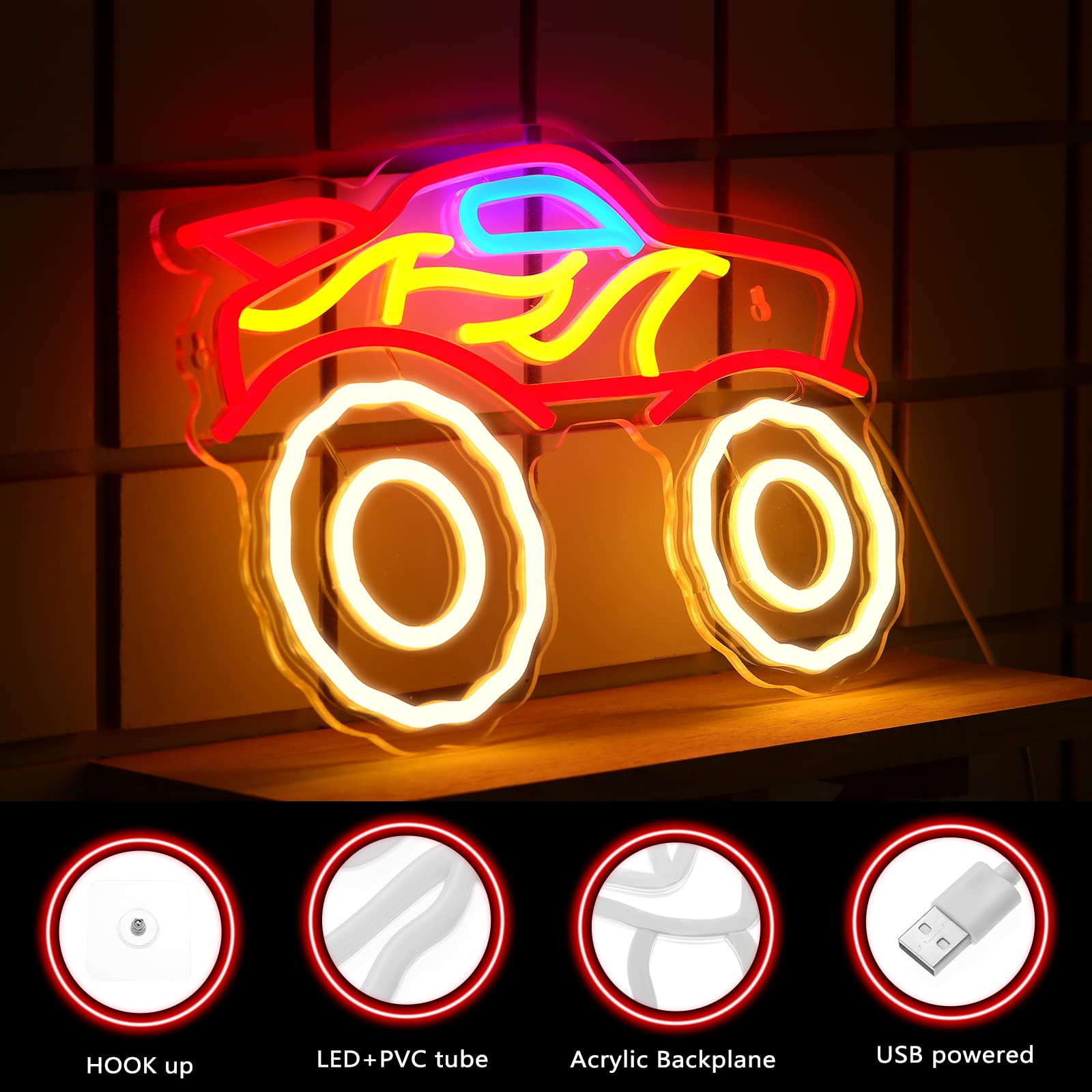 Riakrum LED Neon Light Truck Lamp Sign for Boys Room, Acrylic, Multicolor, Model Riakrum-Neon Light-2489