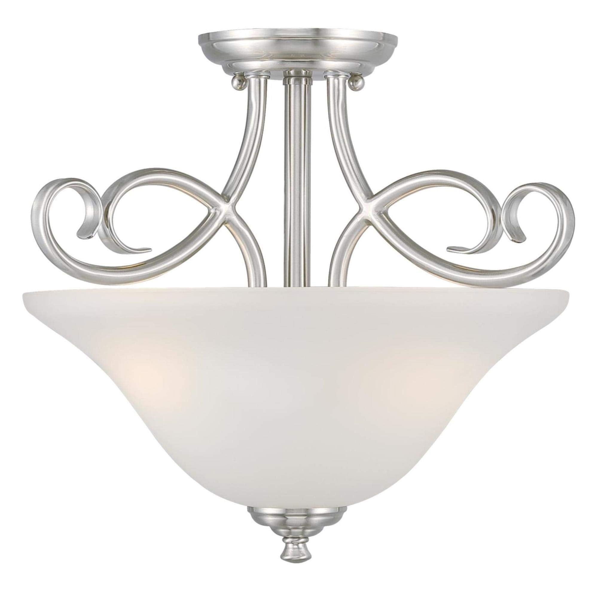 Westinghouse Dunmore Two-Light Semi-Flush Mount Ceiling Fixture 15-Inch Brushed Nickel Finish with Frosted Glass Model 6573800