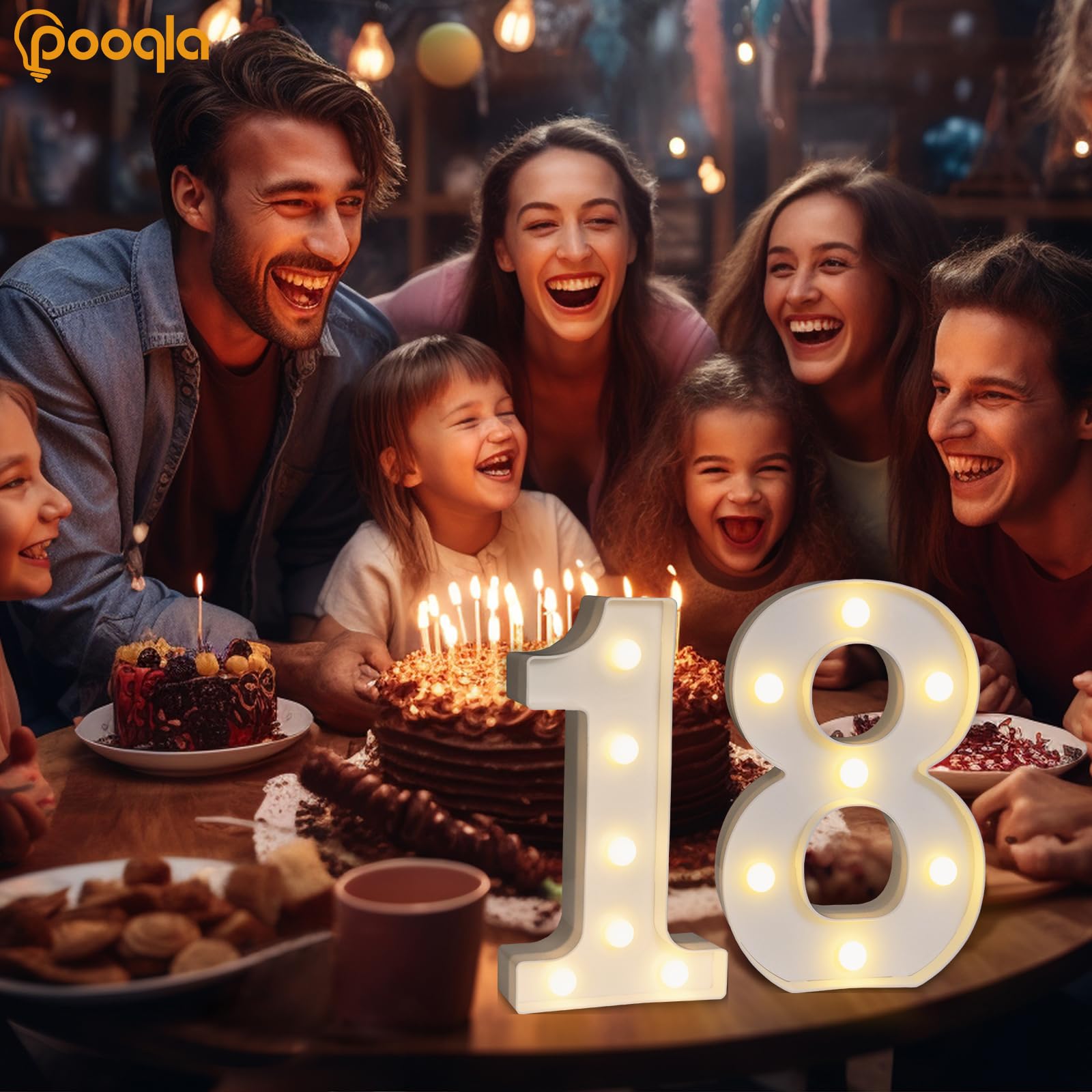 Pooqla Decorative Led Light Up Number Letters, White Plastic Marquee Number Lights Sign For 18Th Birthday Party Wedding Decor Battery Operated Number (18)
