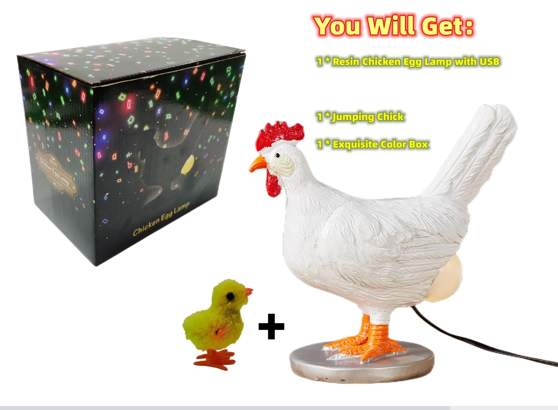 3D Led Hen Night Light With Usb, Resin Egg Lamp In Gift Box, Funny Chicken Table Lamp For Easter, Christmas, Birthdays