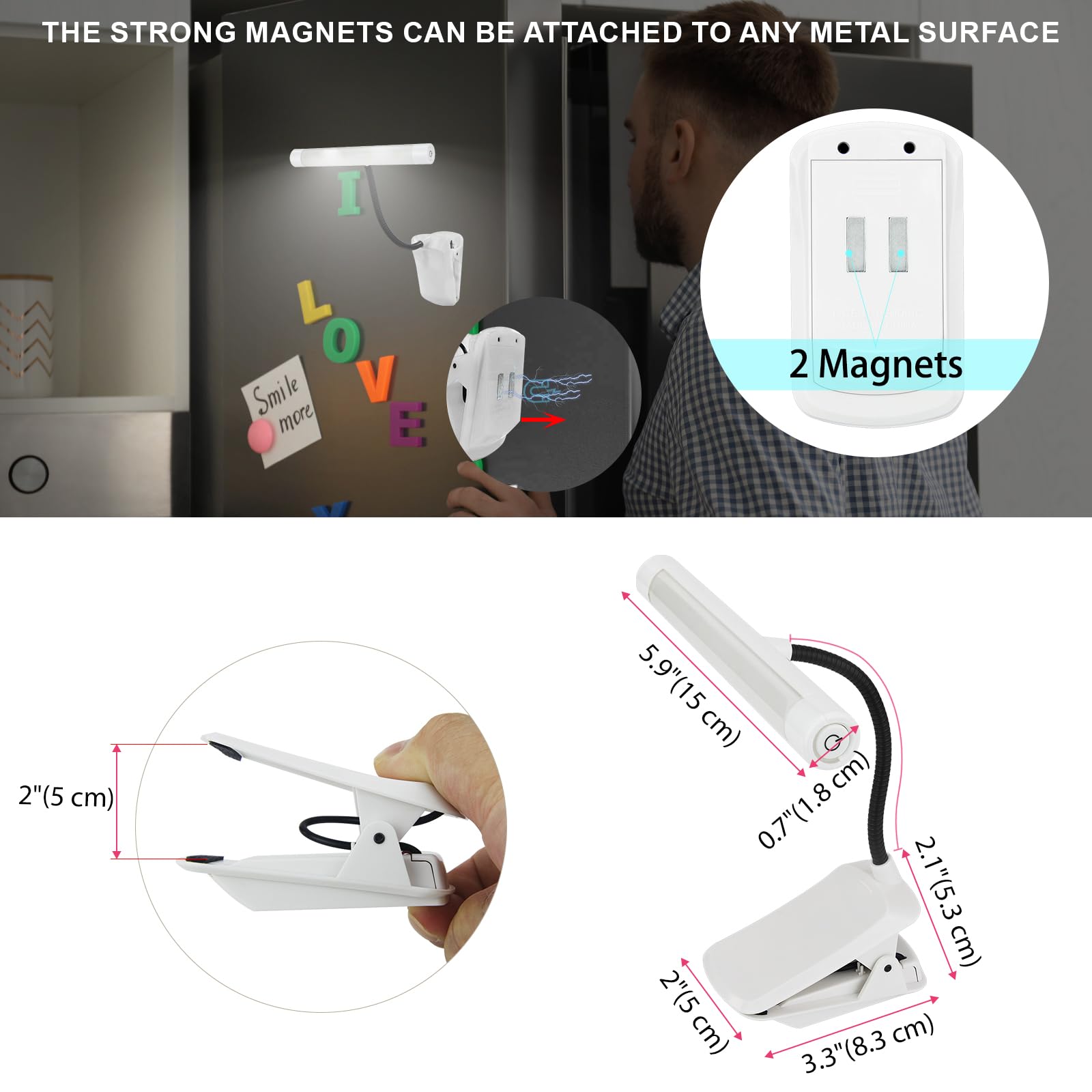 Bigmoant Battery Operated Book Light  Reading Light With Clip  Eye Care Book Light  2 Adjustable Brightness Set  Flexible Metal Neck  Perfect For Book Lovers (White  2 Pack)
