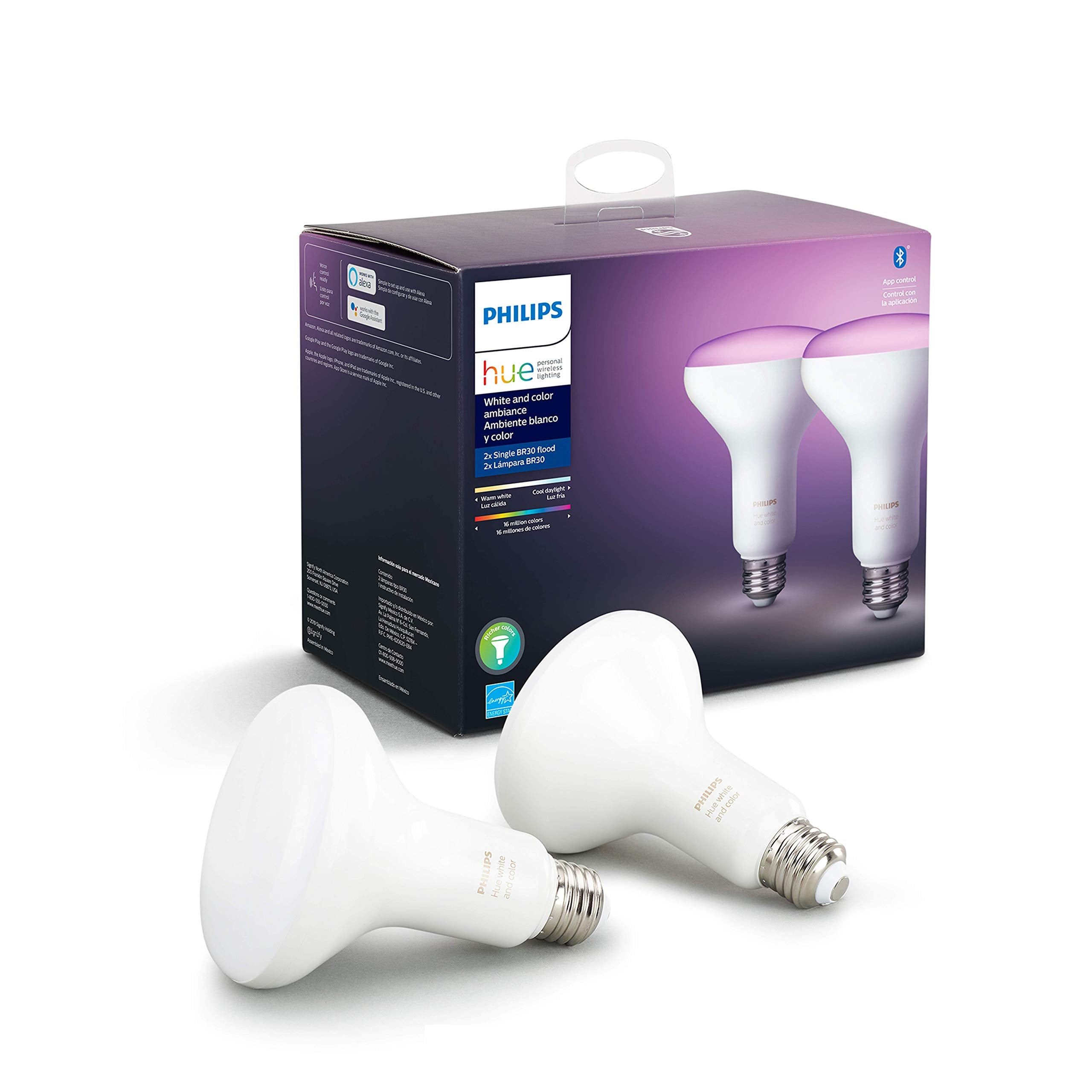 Philips Hue White & Color Ambiance Br30 Led Smart Bulbs, Bluetooth & Zigbee Compatible (Hue Hub Optional), Works With Alexa & Go
