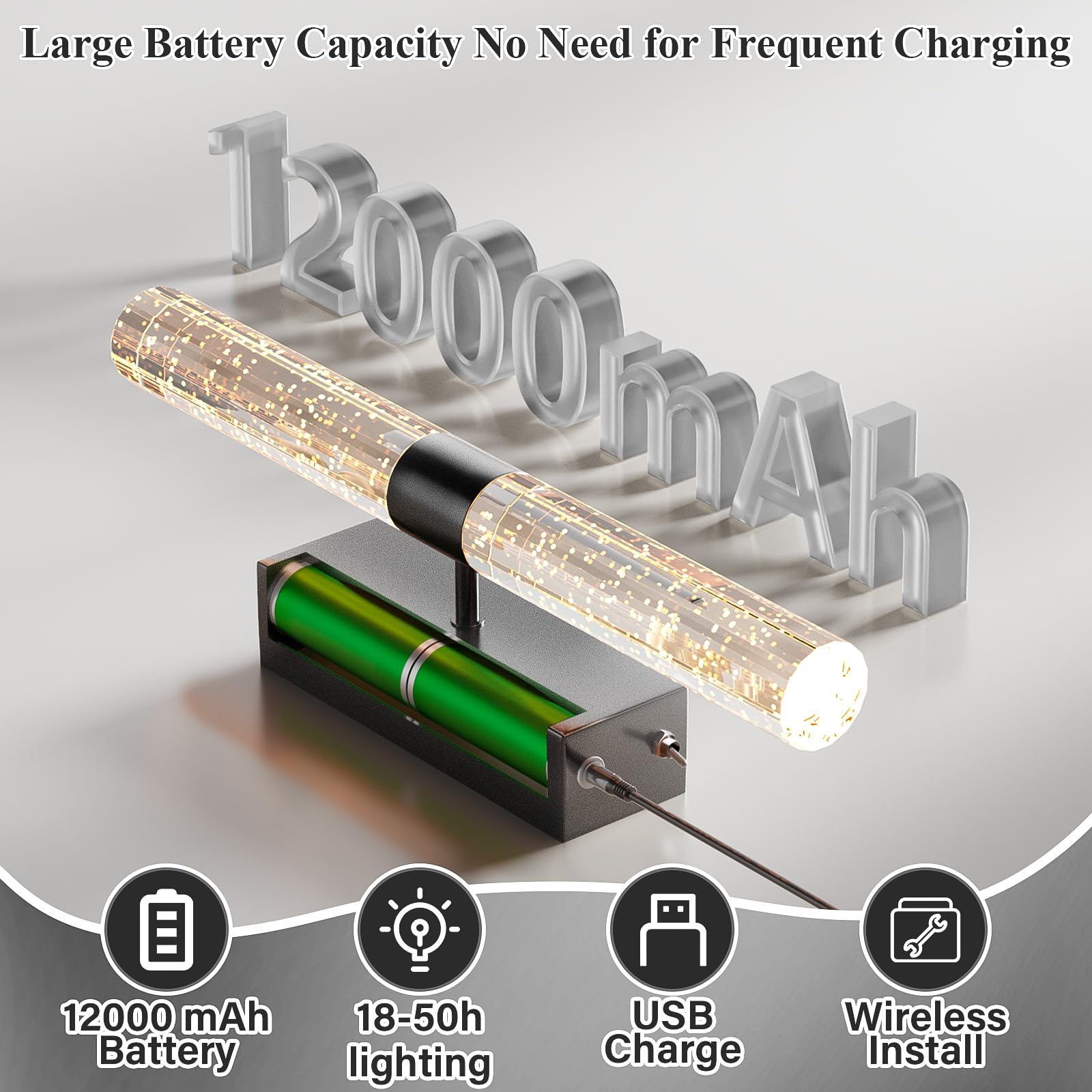 Camuucci Battery Operated Black Wall Sconce 12000Mah Rechargeable Battery Powered Wall Lighting Indoor Not Hardwired Dimmable Wa