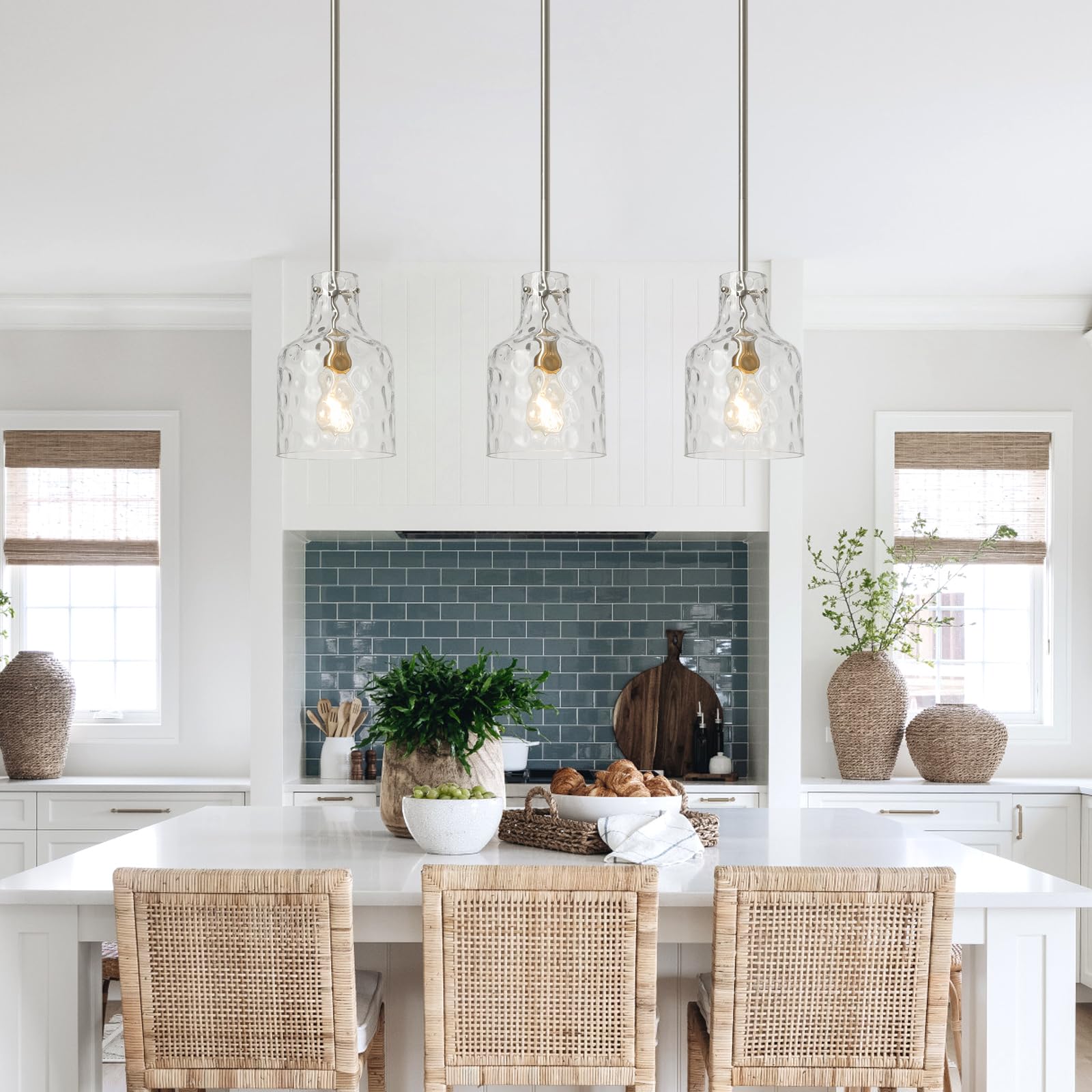 Wilon Modern Glass Pendant Lighting For Kitchen Island, Farmhouse Pendant Lights For Dining Room Kitchen Sink, Adjustable Hangin