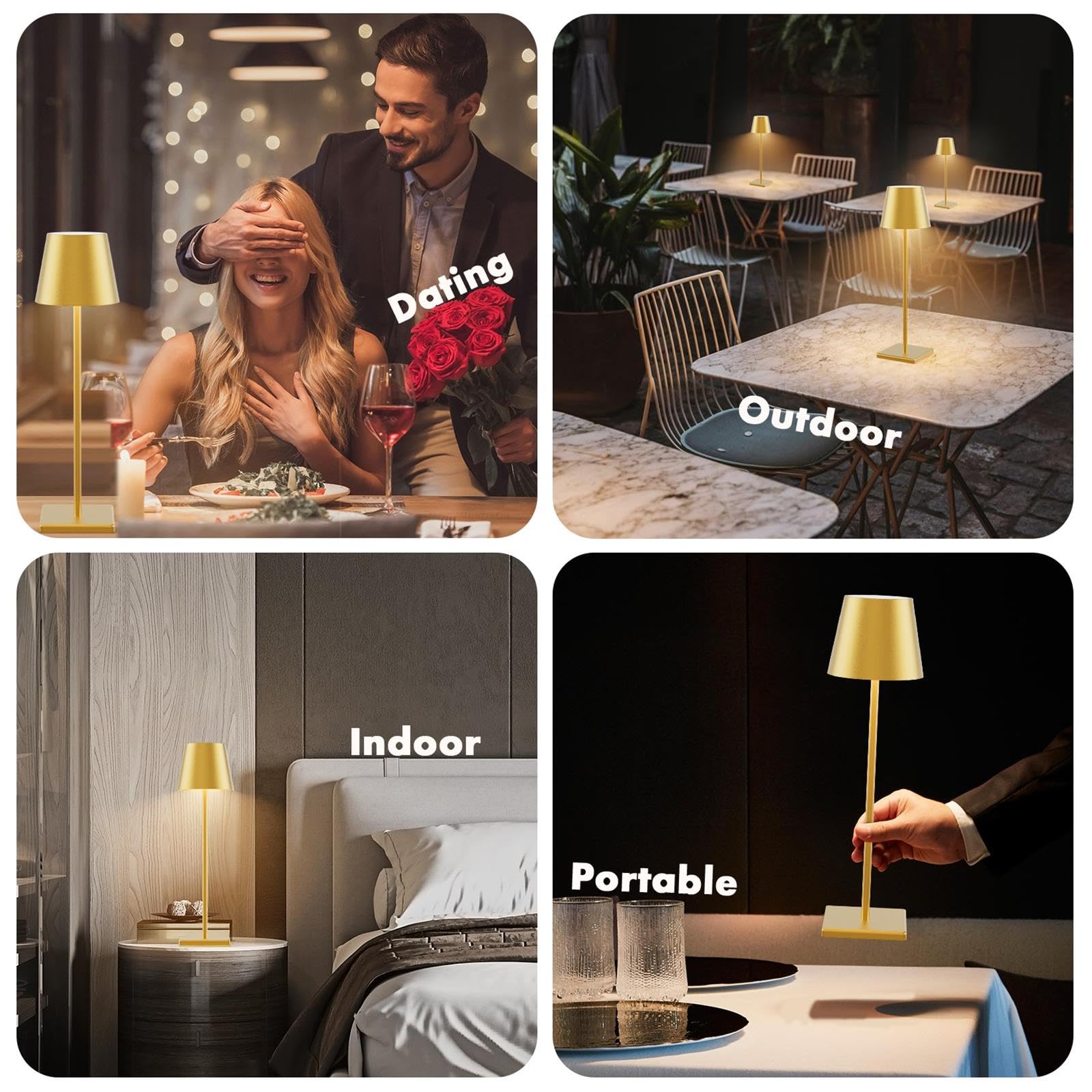 Aoceley 2-Pack Led Cordless Table Lamp 3W 5500Mah Rechargeable Table Lamps Battery Operated Table Light Stepless Dimmable Portab