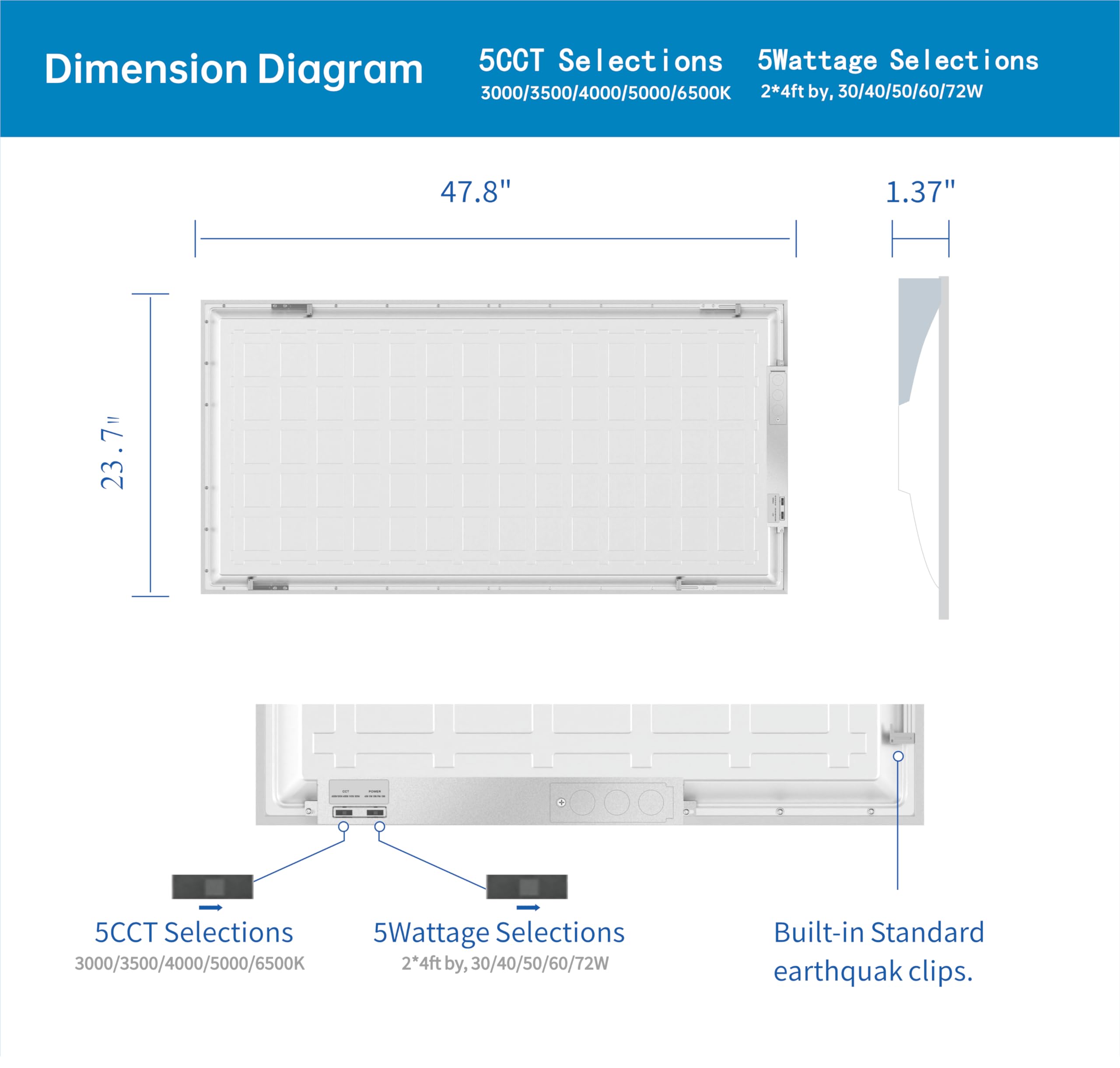 2X4 Ft Led Light Flat Panel, 40-72W, 5 Cct 3K | 3.5K | 4K | 5K | 6.5K, Dimmable Recessed Drop Ceiling Lights, 3750/5000/6250/7500/9000 Lumens, Lay In Fixture For Office, 120-277V, Ul Dlc(24 Pack)